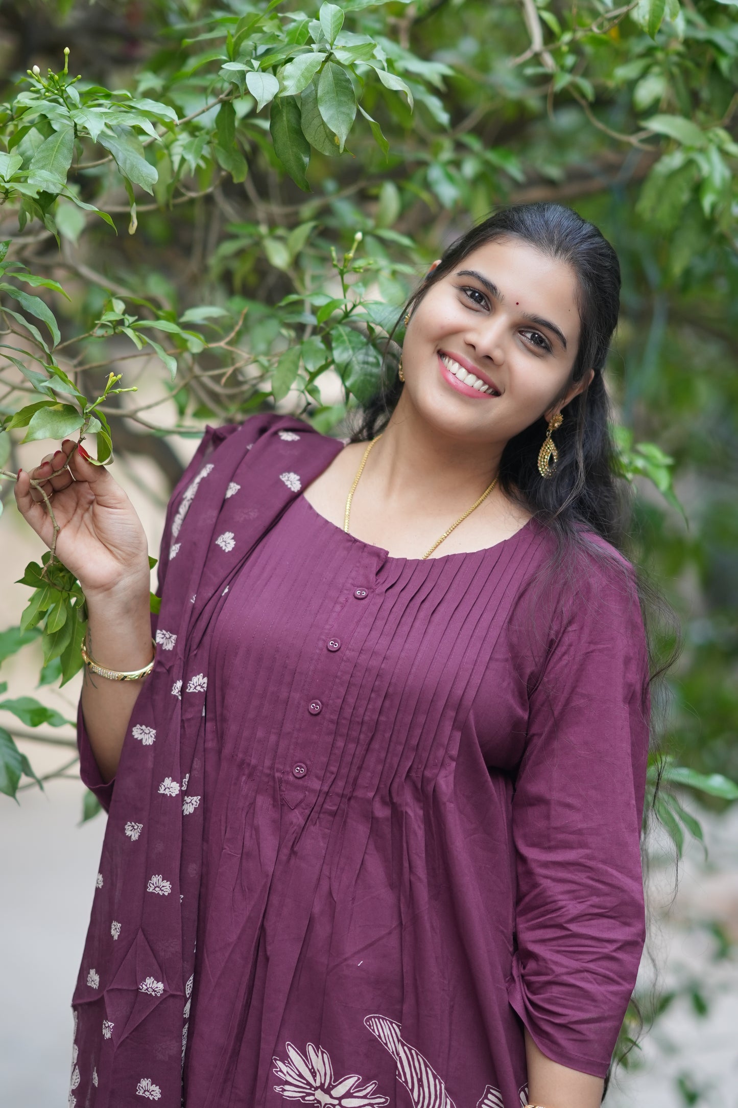 Beautiful Jaipur Cotton Wine Color A Line Three Piece Set