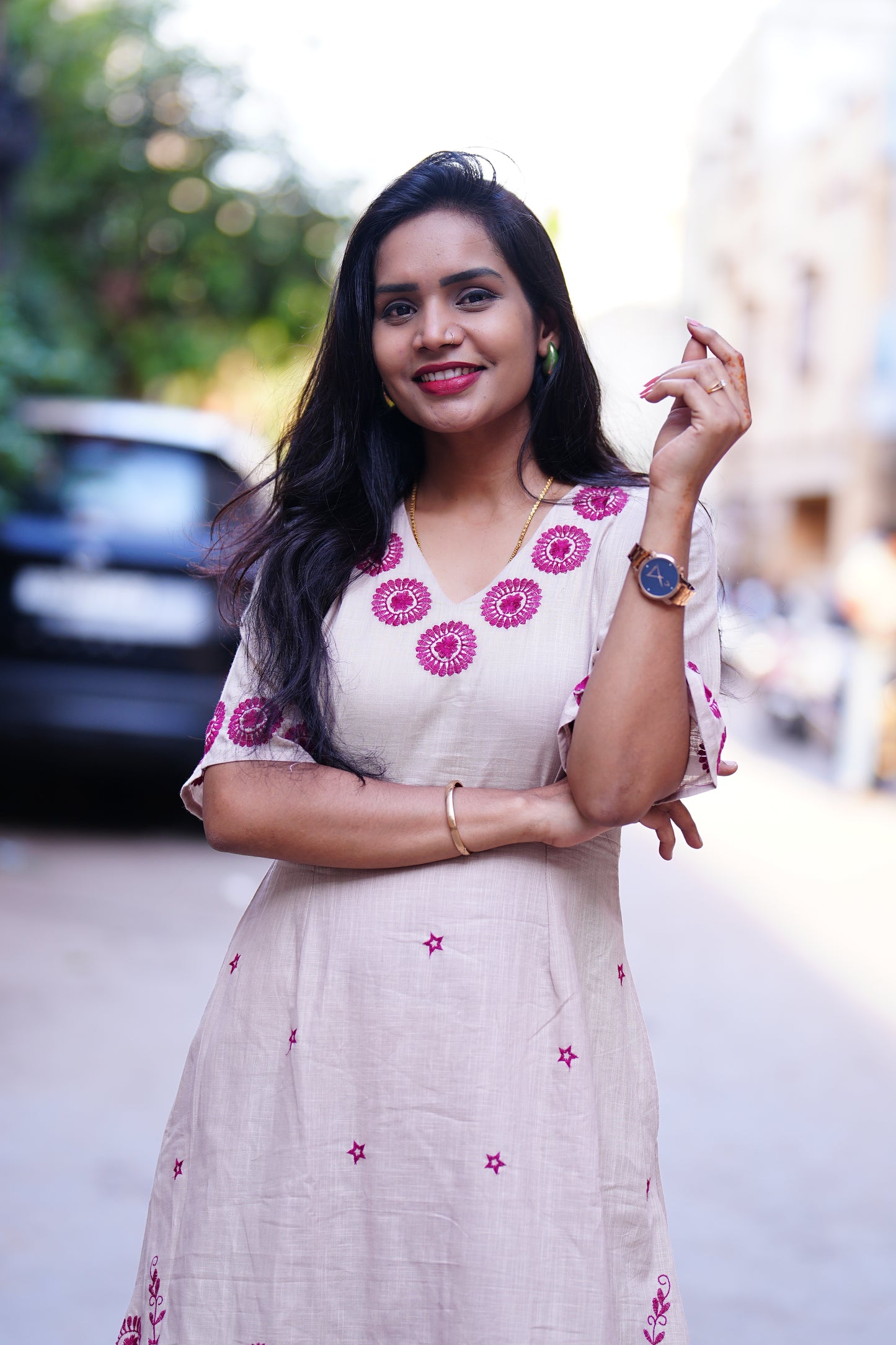 Celebrity Inspired Jaipur Cotton Long Tunic With Thread Embroidery Work