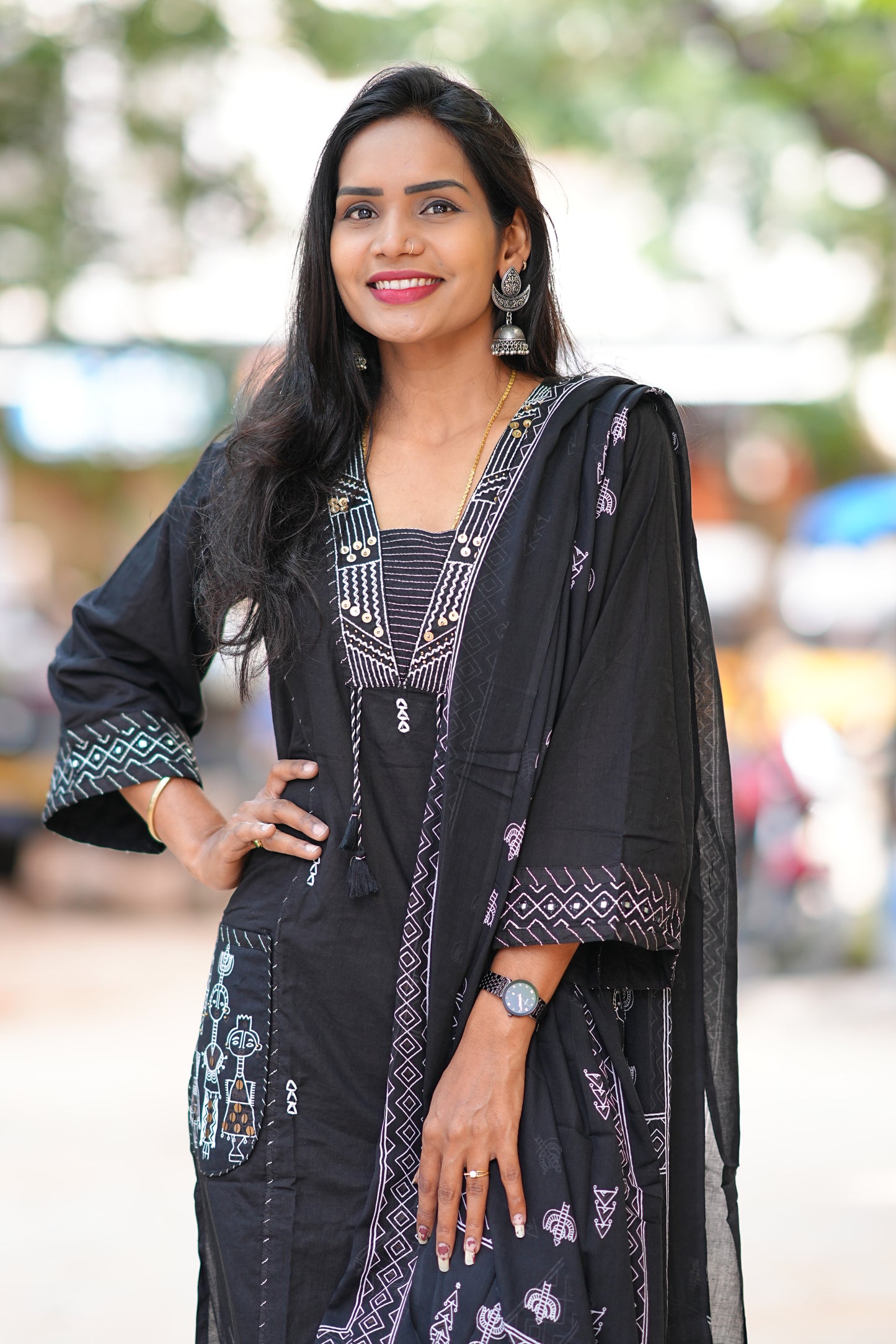 Black Color Jaipur Cotton Designer Wear 3 Piece Set