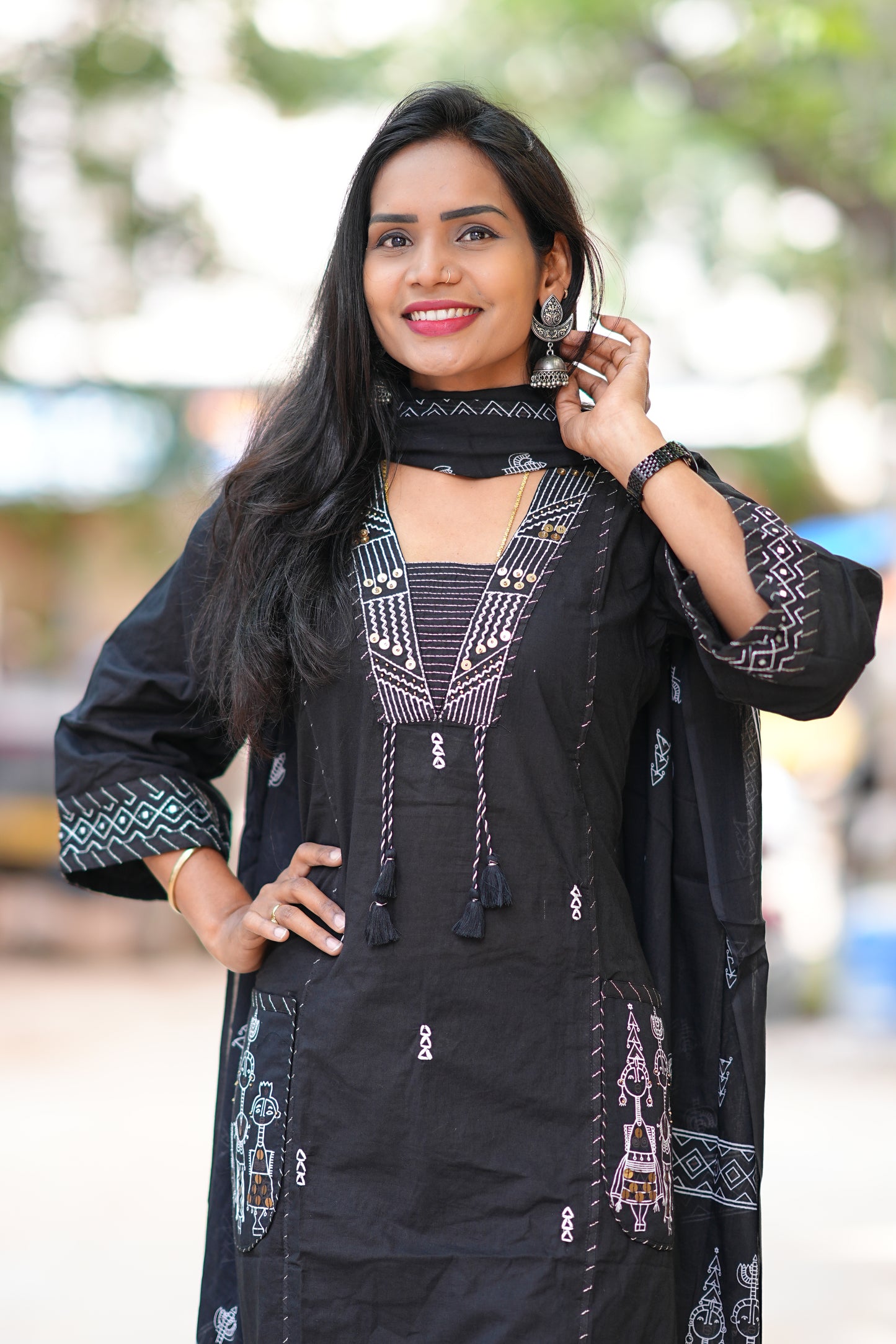Black Color Jaipur Cotton Designer Wear 3 Piece Set