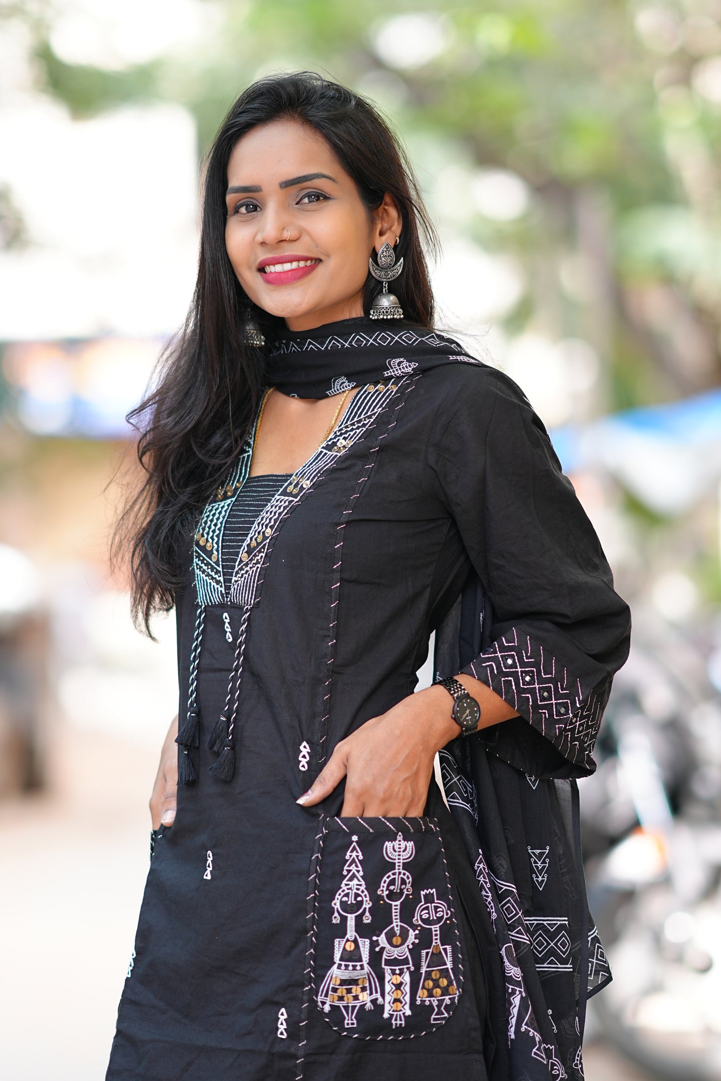 Black Color Jaipur Cotton Designer Wear 3 Piece Set