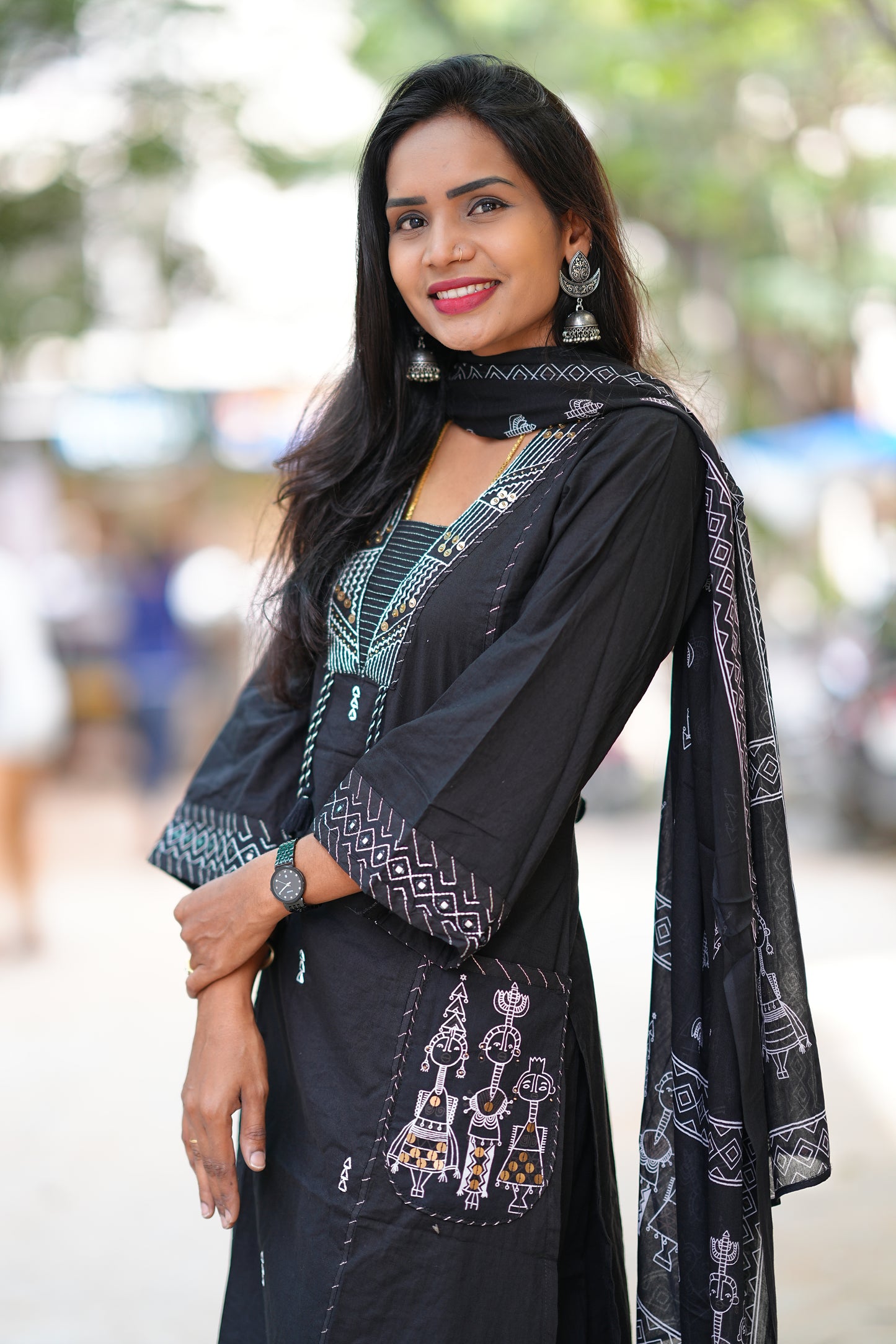 Black Color Jaipur Cotton Designer Wear 3 Piece Set