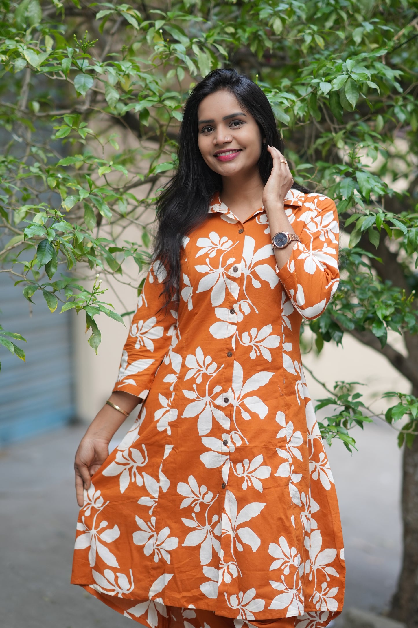 Orange Colour A Line Jaipur Cotton Cord set
