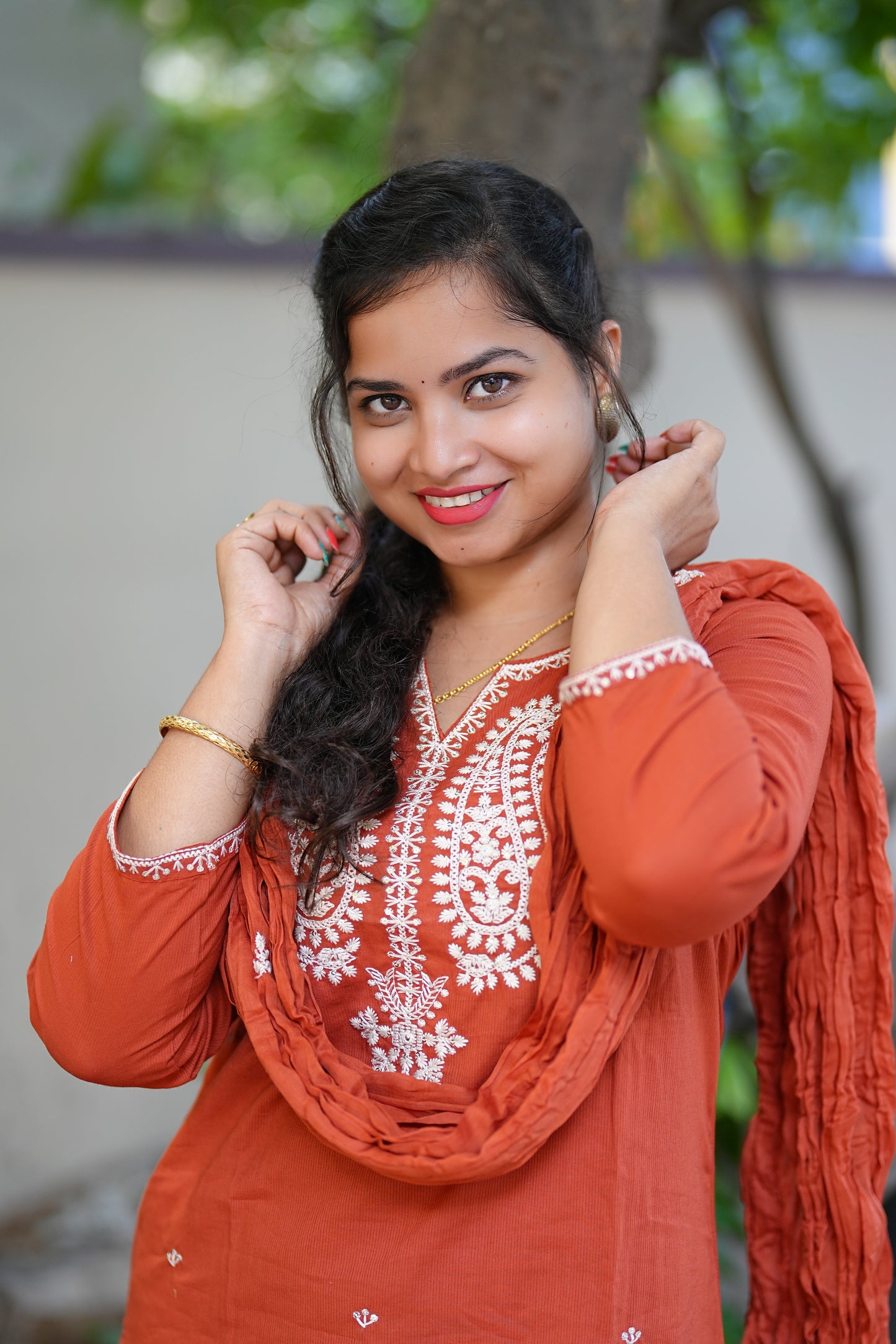 Orange Color Mul Mul Cotton Straight Cut With One Side Lining