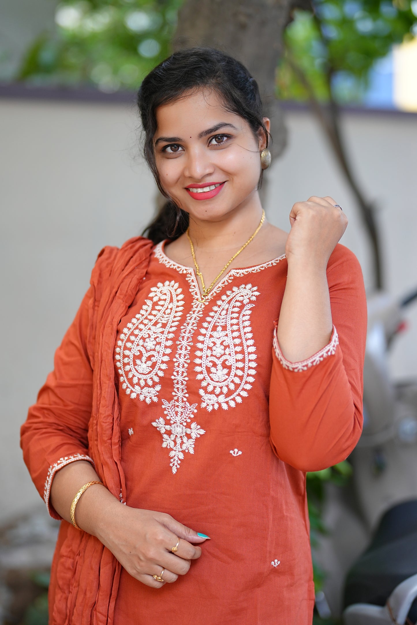 Orange Color Mul Mul Cotton Straight Cut With One Side Lining