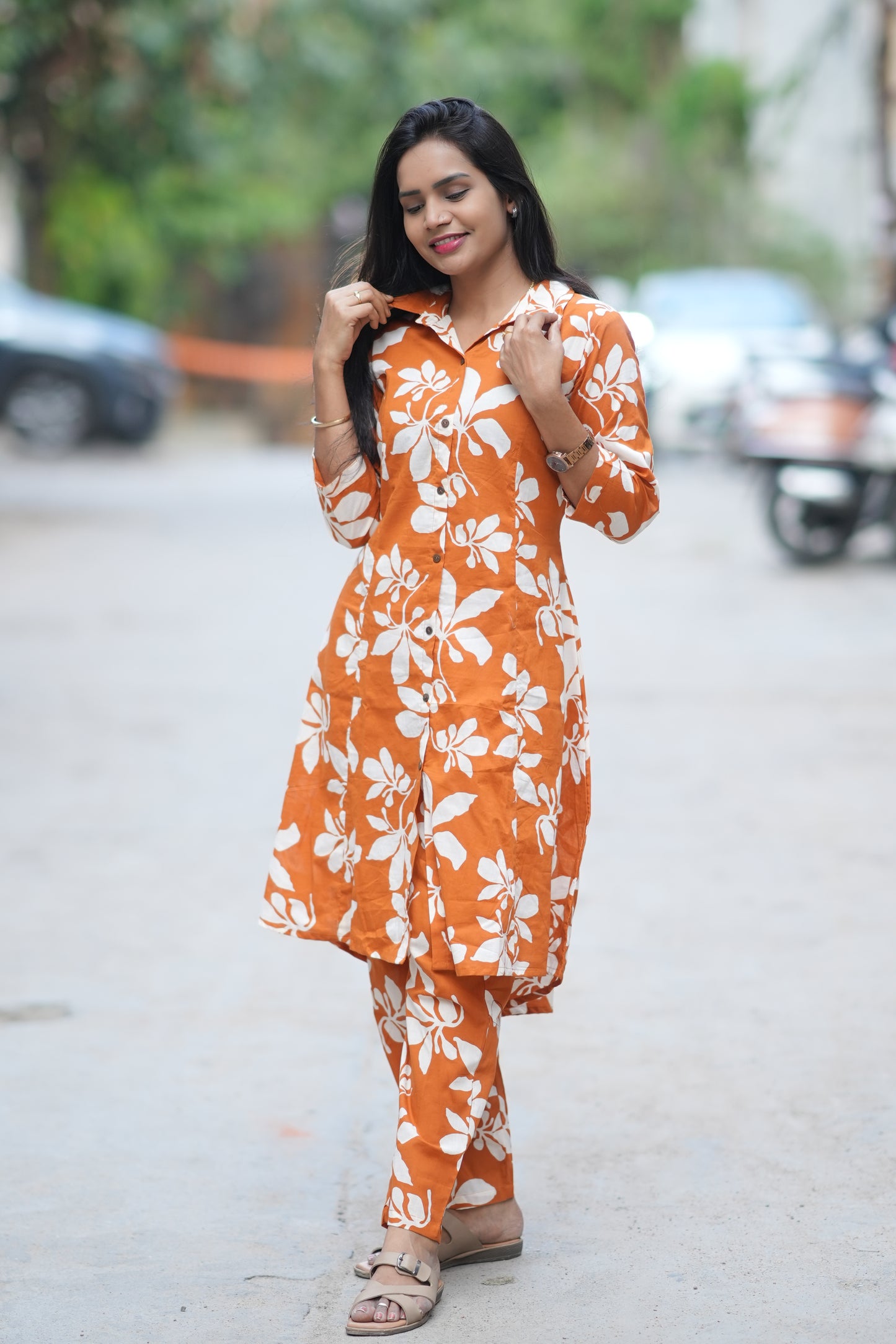 Orange Colour A Line Jaipur Cotton Cord set