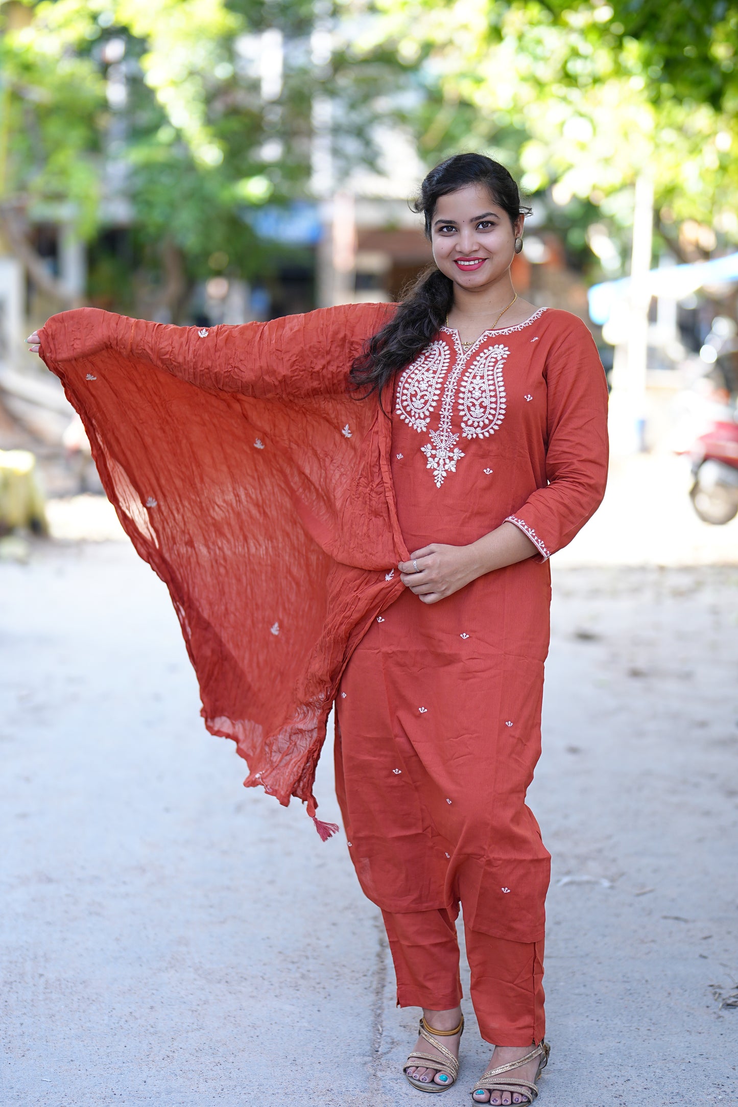 Orange Color Mul Mul Cotton Straight Cut With One Side Lining