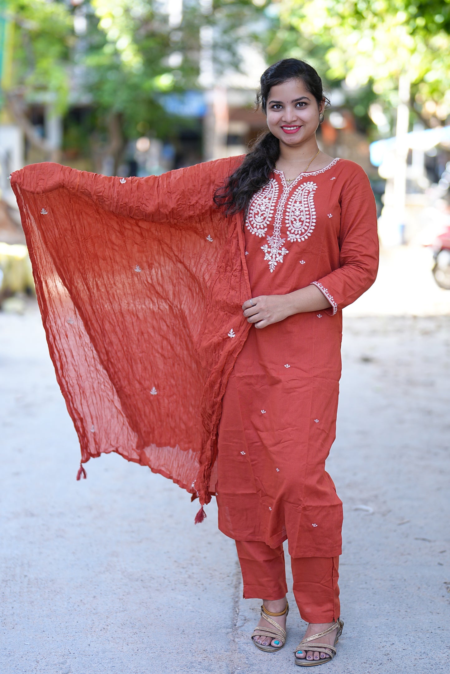 Orange Color Mul Mul Cotton Straight Cut With One Side Lining