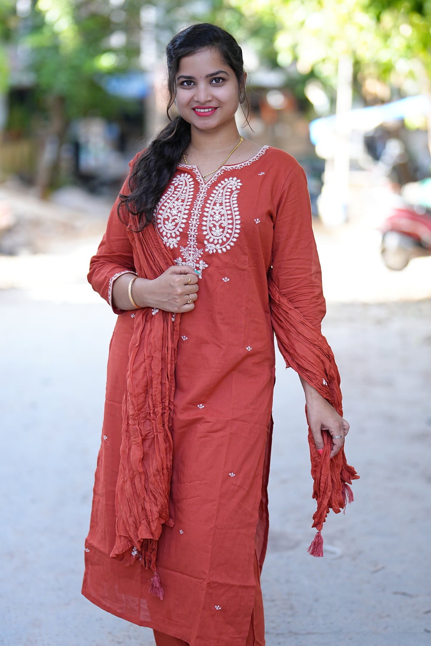Orange Color Mul Mul Cotton Straight Cut With One Side Lining
