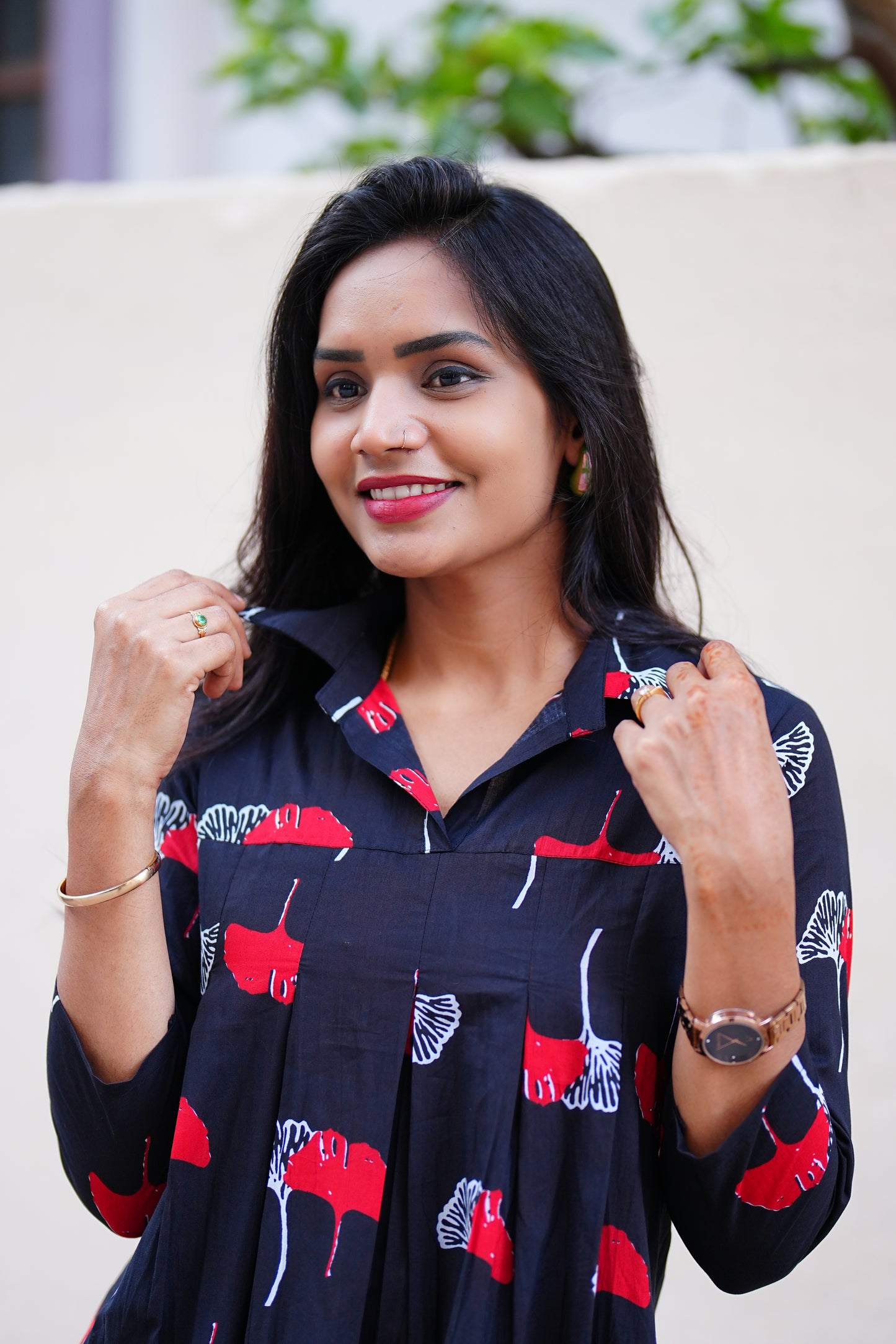 Short Cotton Tunics With Red Print