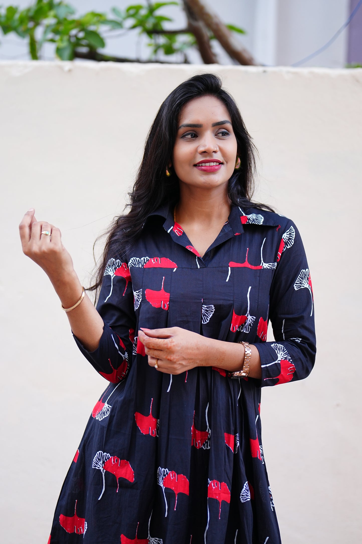 Short Cotton Tunics With Red Print