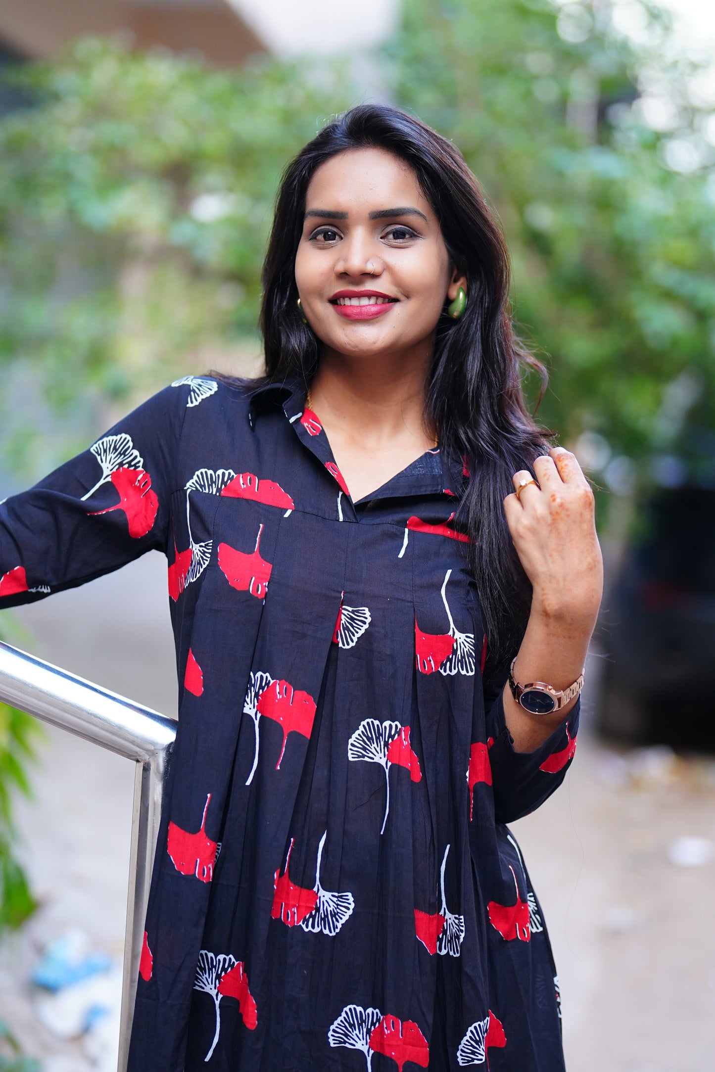 Short Cotton Tunics With Red Print