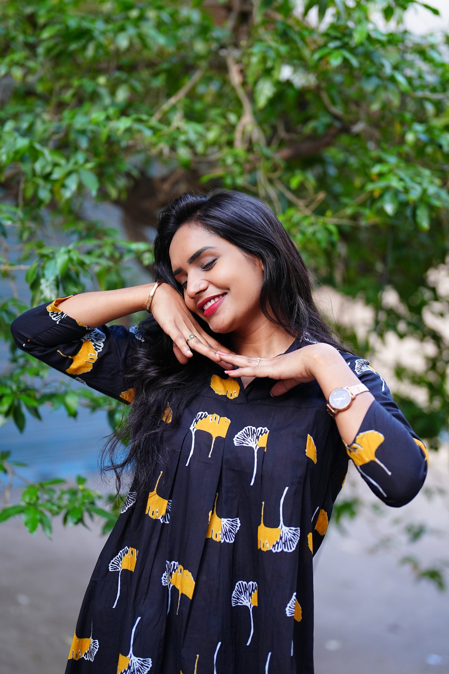 Short Cotton Tunics With Yellow Print