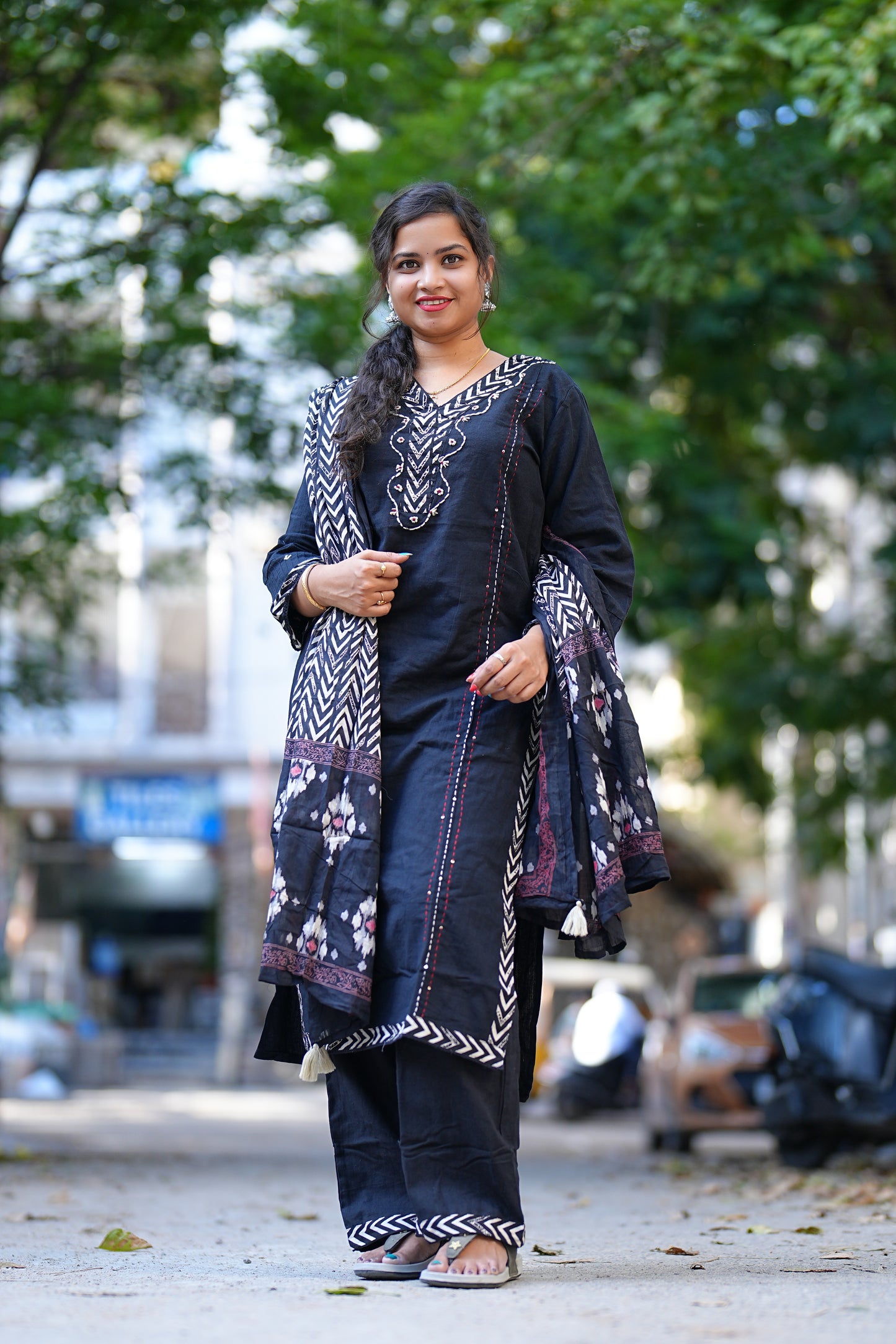 Black Color Heavy Jaipur Cotton 3 Piece Set