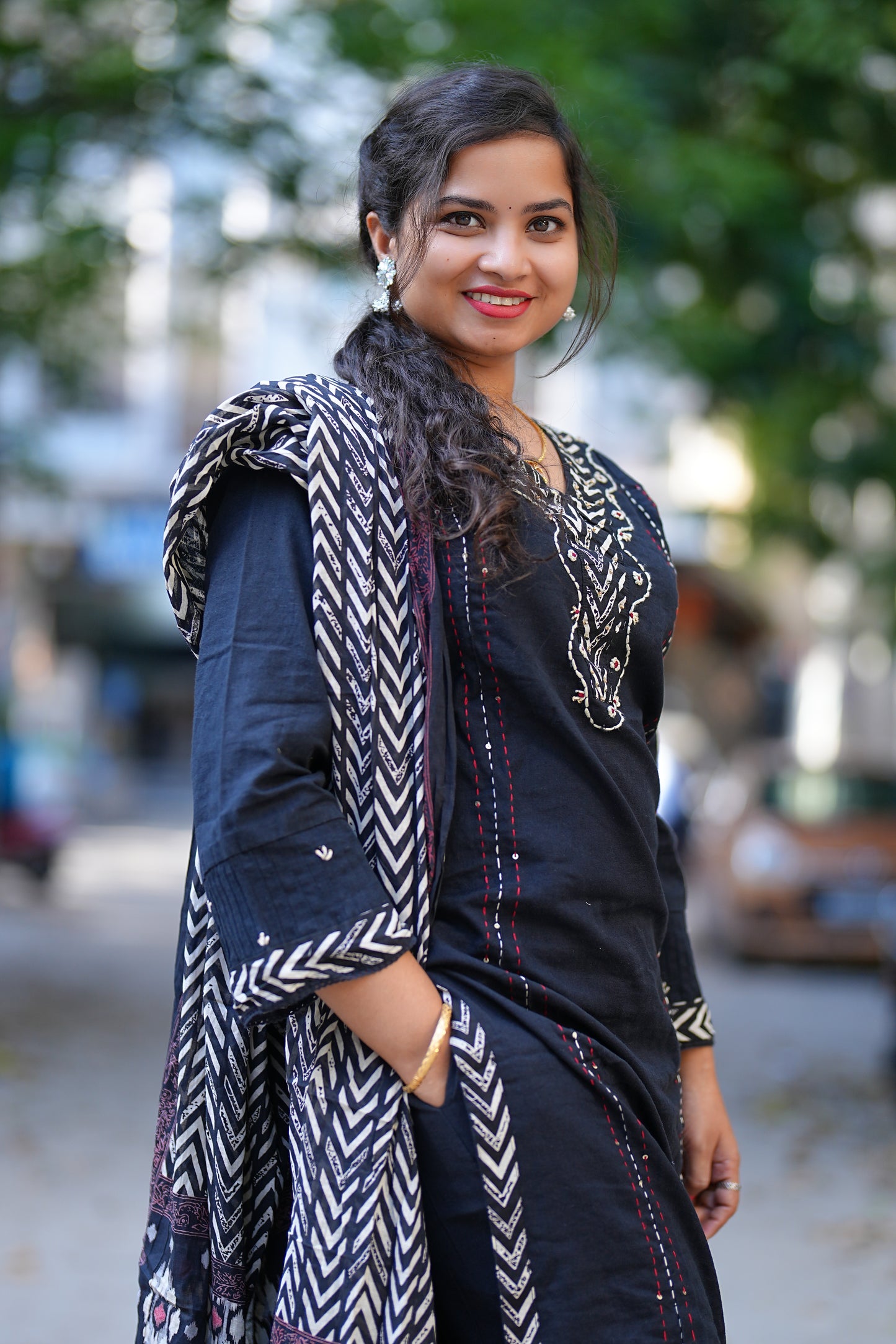 Black Color Heavy Jaipur Cotton 3 Piece Set