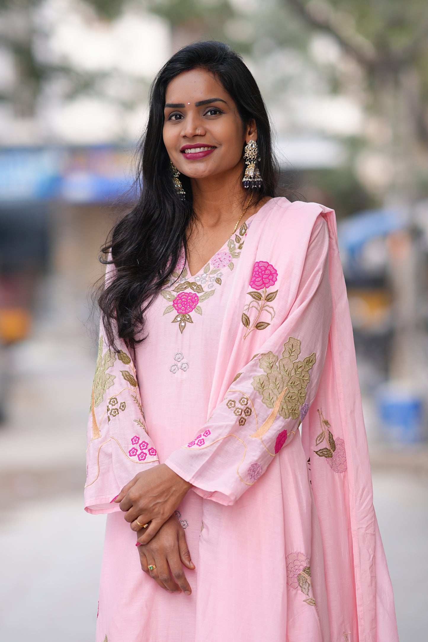 Pink Color Mul Chanderi Designer Wear 3 Piece Set