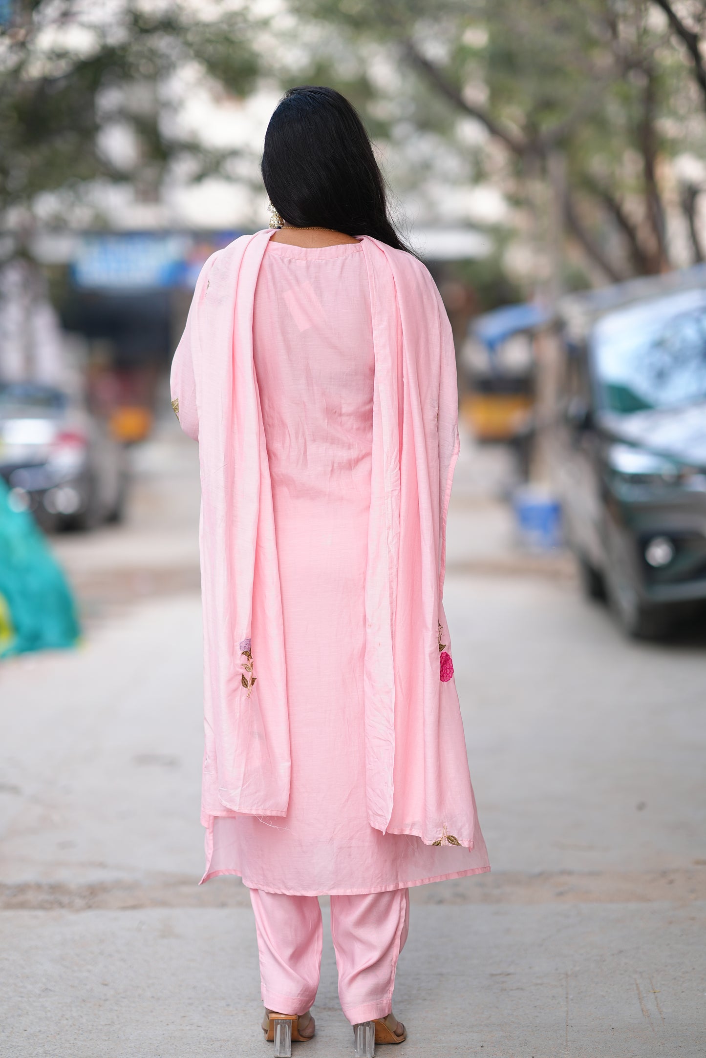 Pink Color Mul Chanderi Designer Wear 3 Piece Set