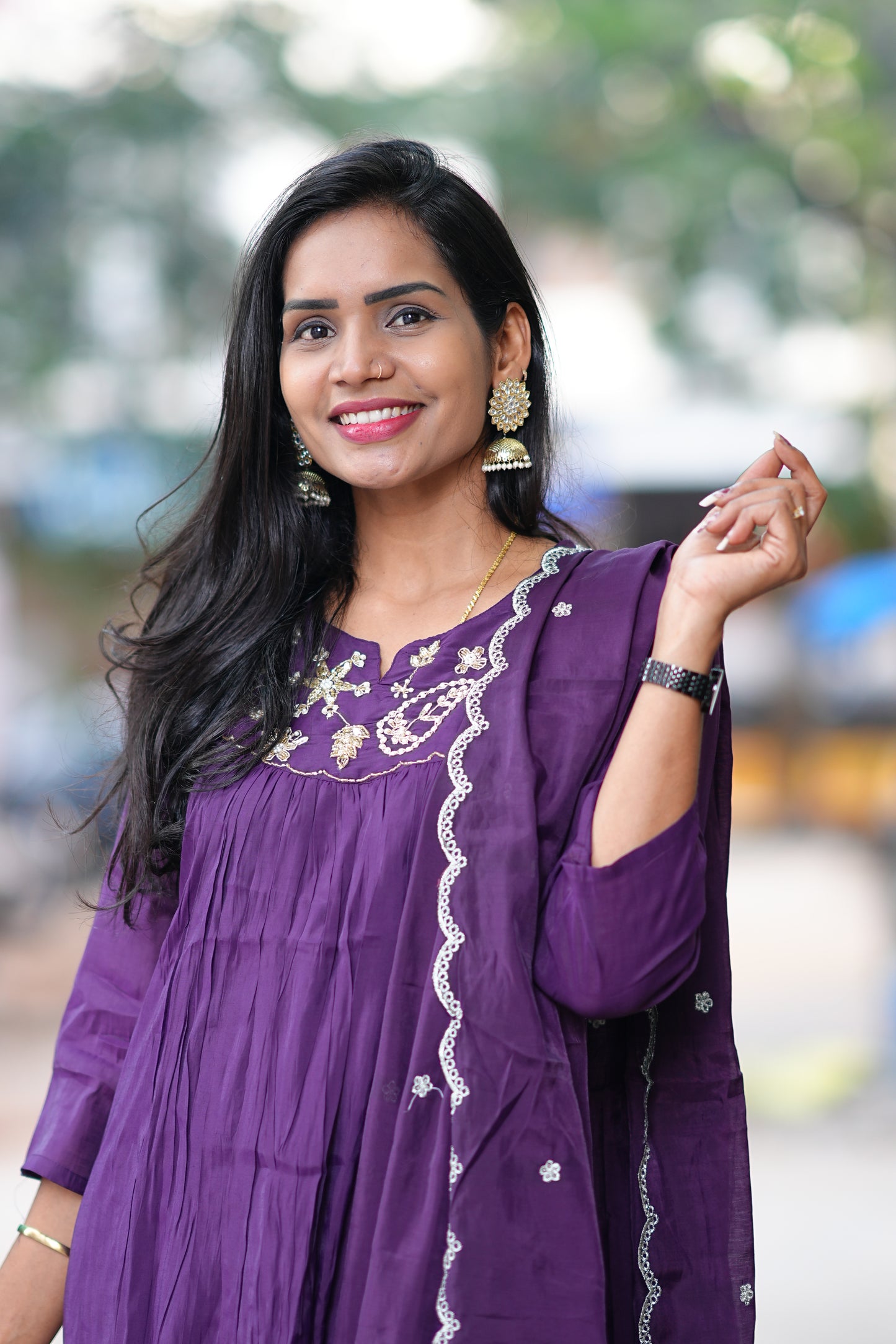 Purple Color Mul Chanderi Festive Wear Anarkali 3 Piece Set