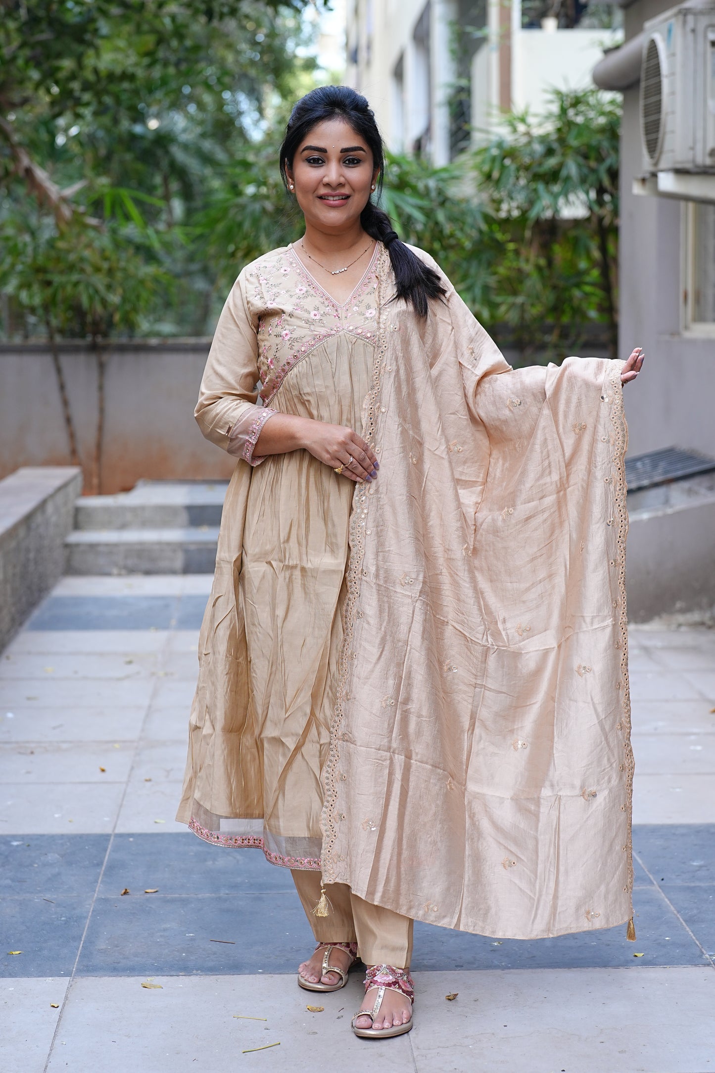 Beige Color Festive Wear Designer Wear 3 Piece Set