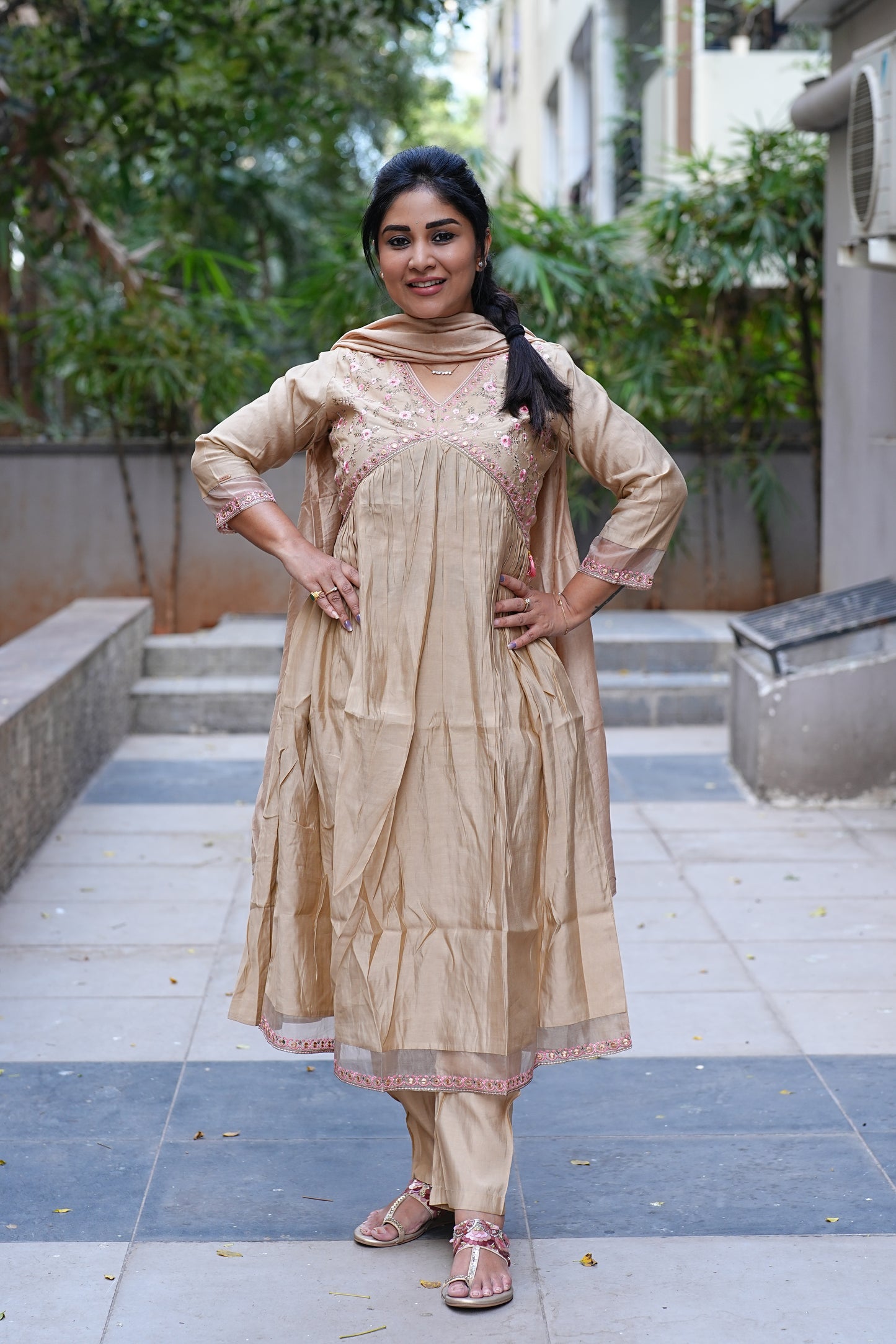 Beige Color Festive Wear Designer Wear 3 Piece Set