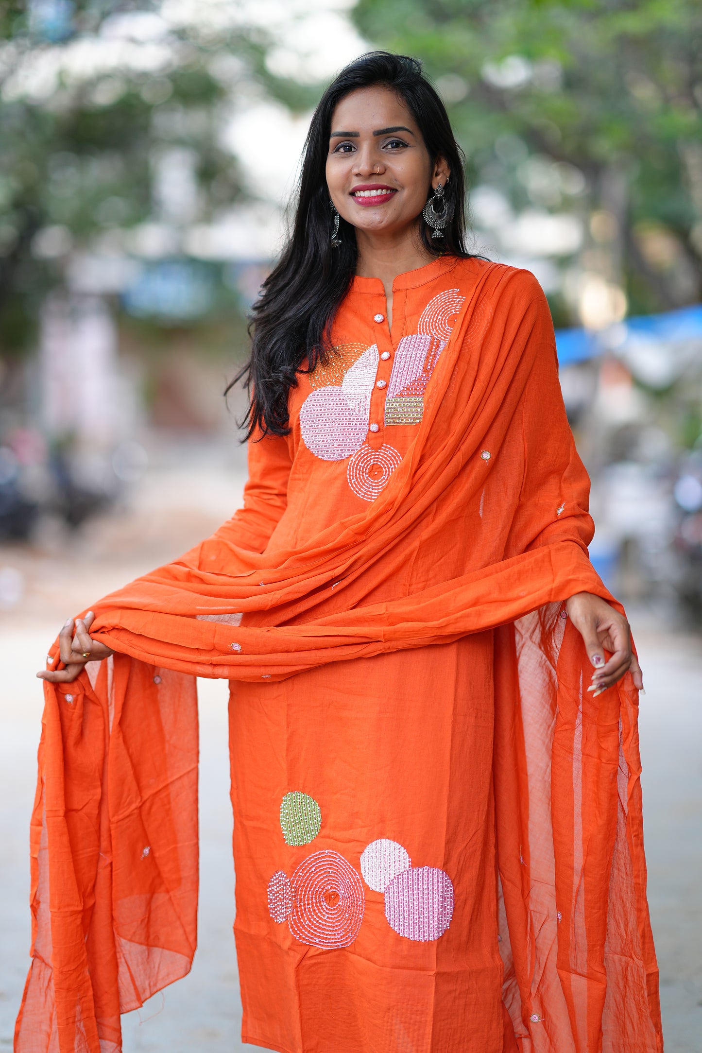 Orange Color Jaipur Cotton Desginer Wear 3 Piece Set