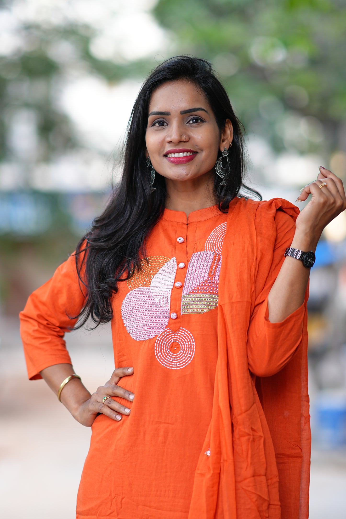 Orange Color Jaipur Cotton Desginer Wear 3 Piece Set