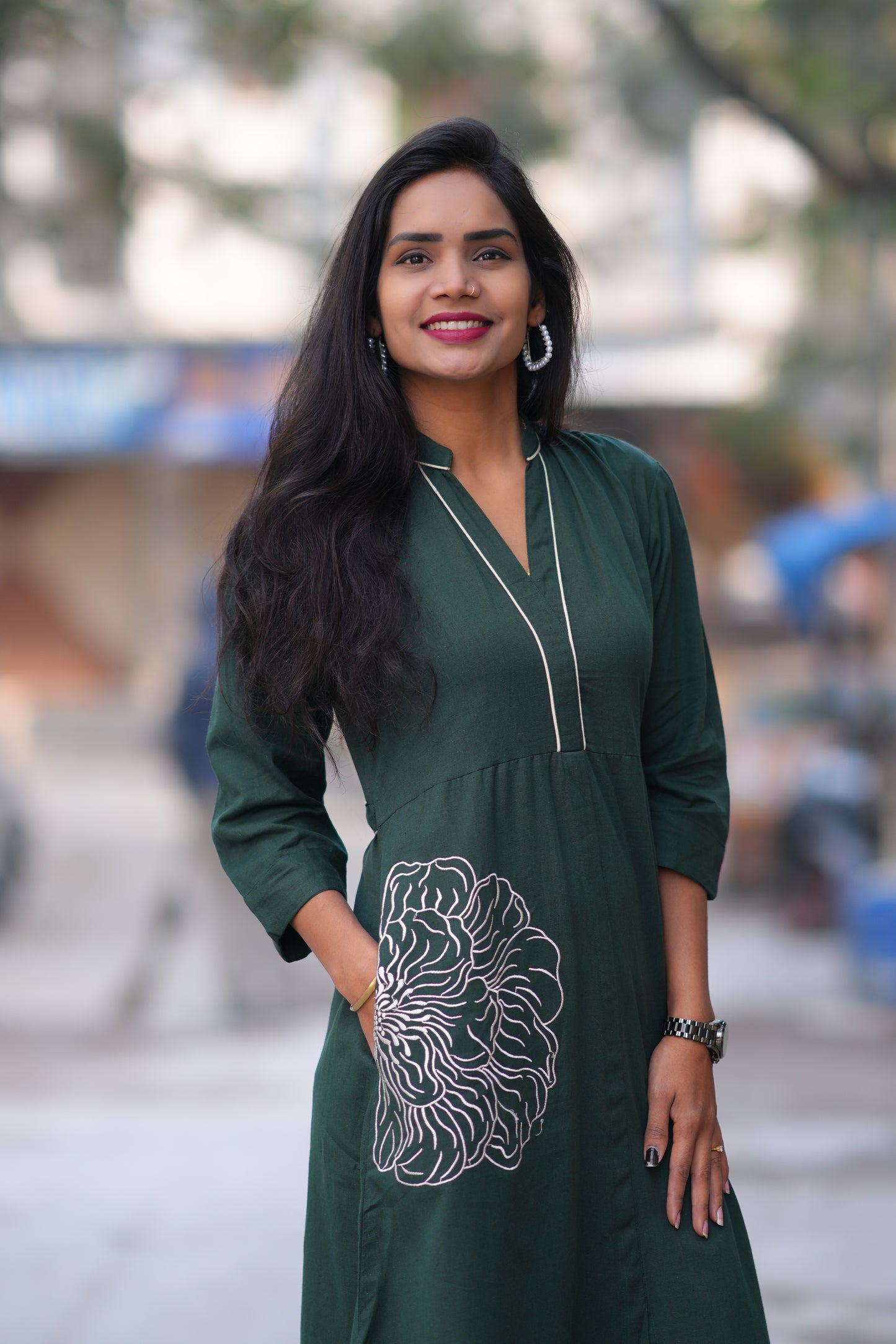 Jaipur Cotton Green Color Frock With Frock and Embroidery Work