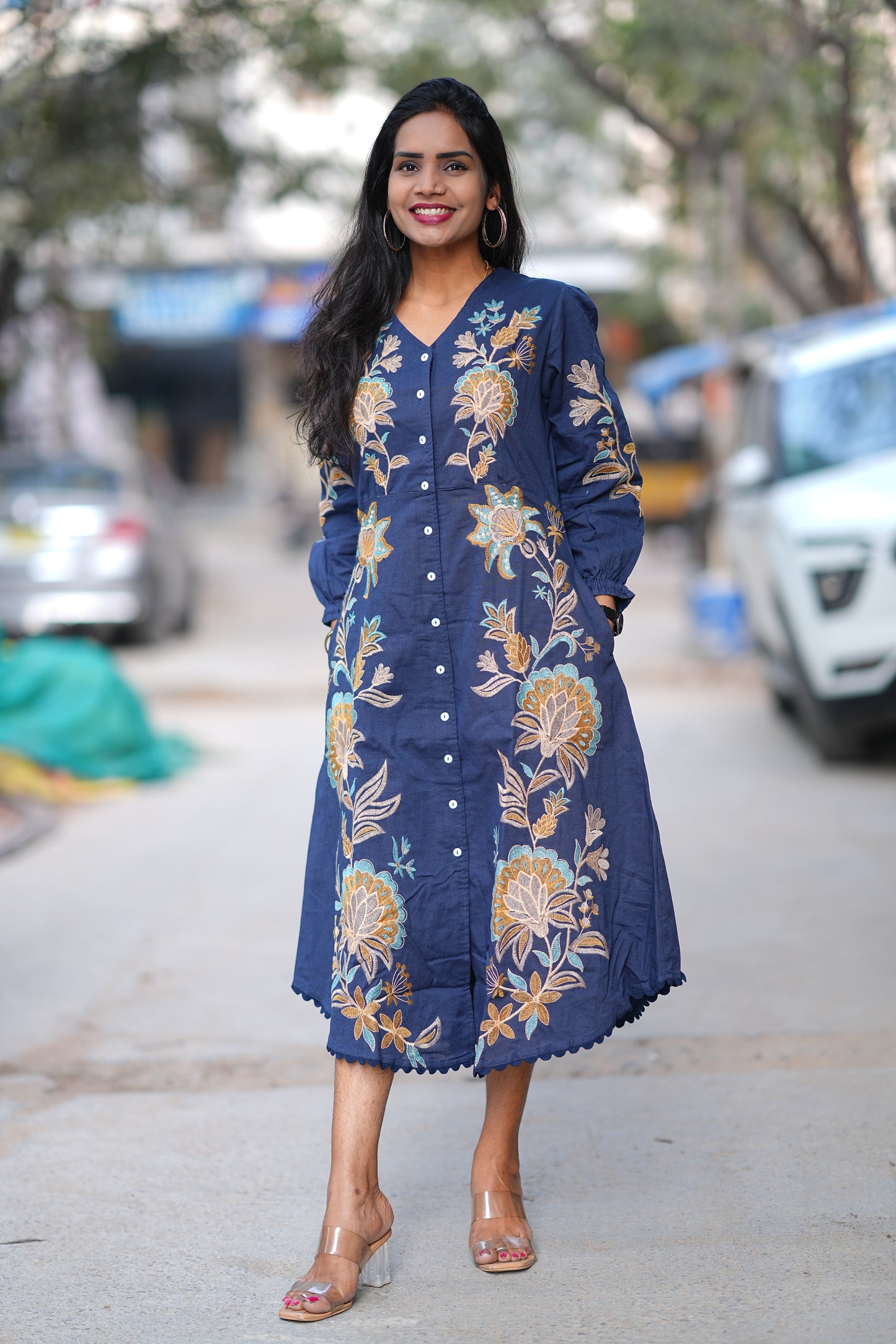 Premium Blue Color Jaipur Cotton Maxi With Embriodary Work