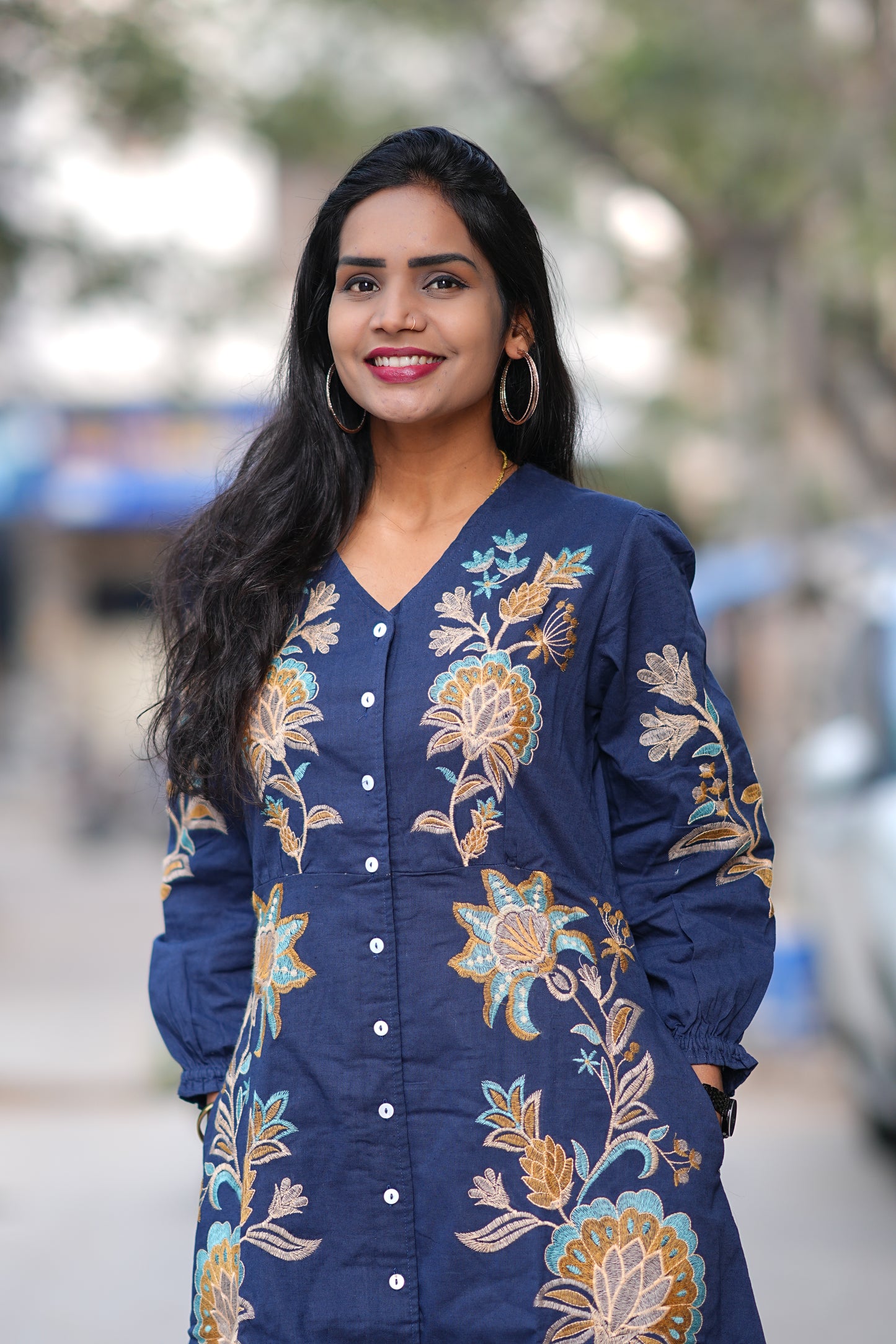 Premium Blue Color Jaipur Cotton Maxi With Embriodary Work