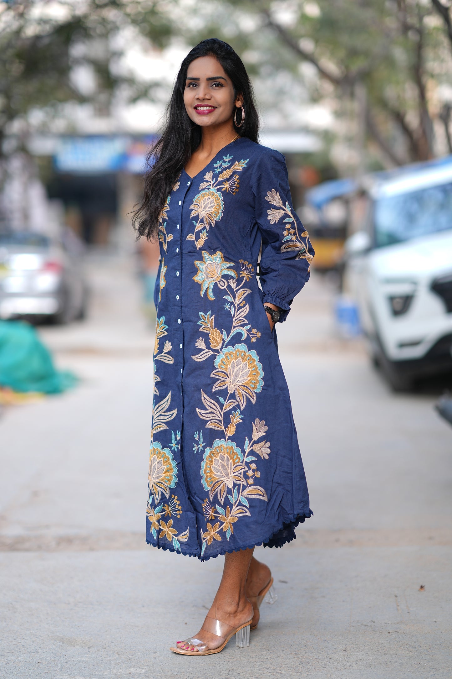 Premium Blue Color Jaipur Cotton Maxi With Embriodary Work