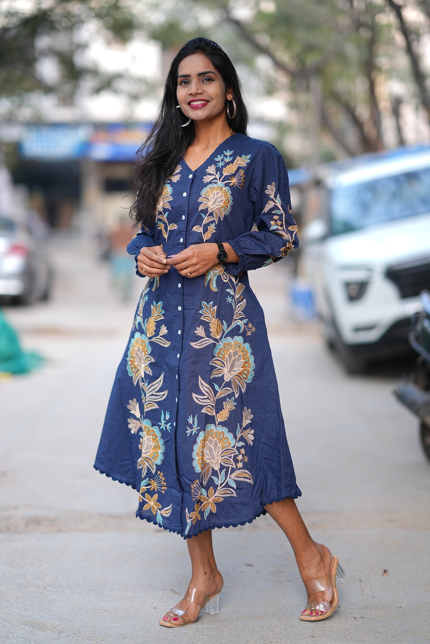 Premium Blue Color Jaipur Cotton Maxi With Embriodary Work