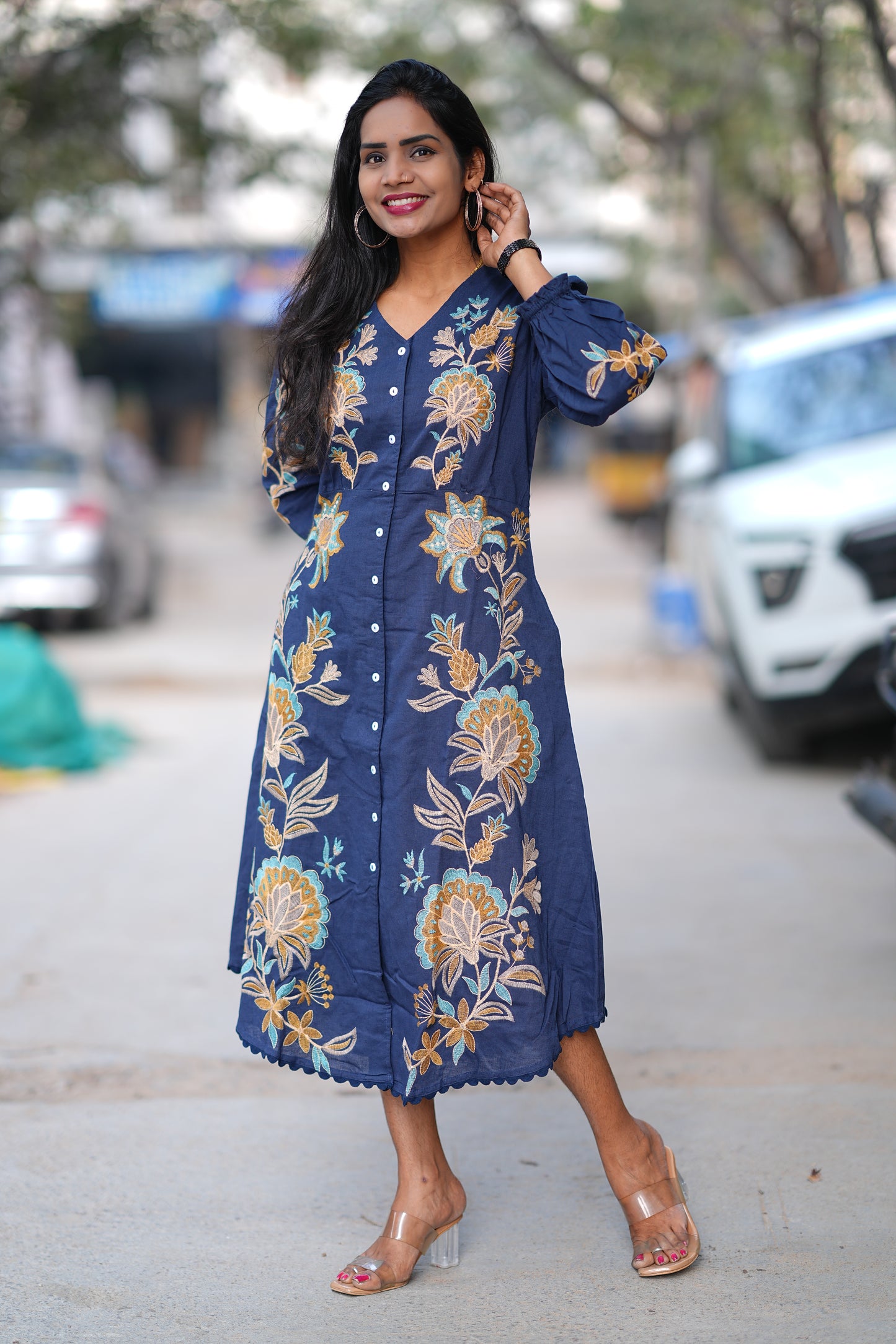 Premium Blue Color Jaipur Cotton Maxi With Embriodary Work