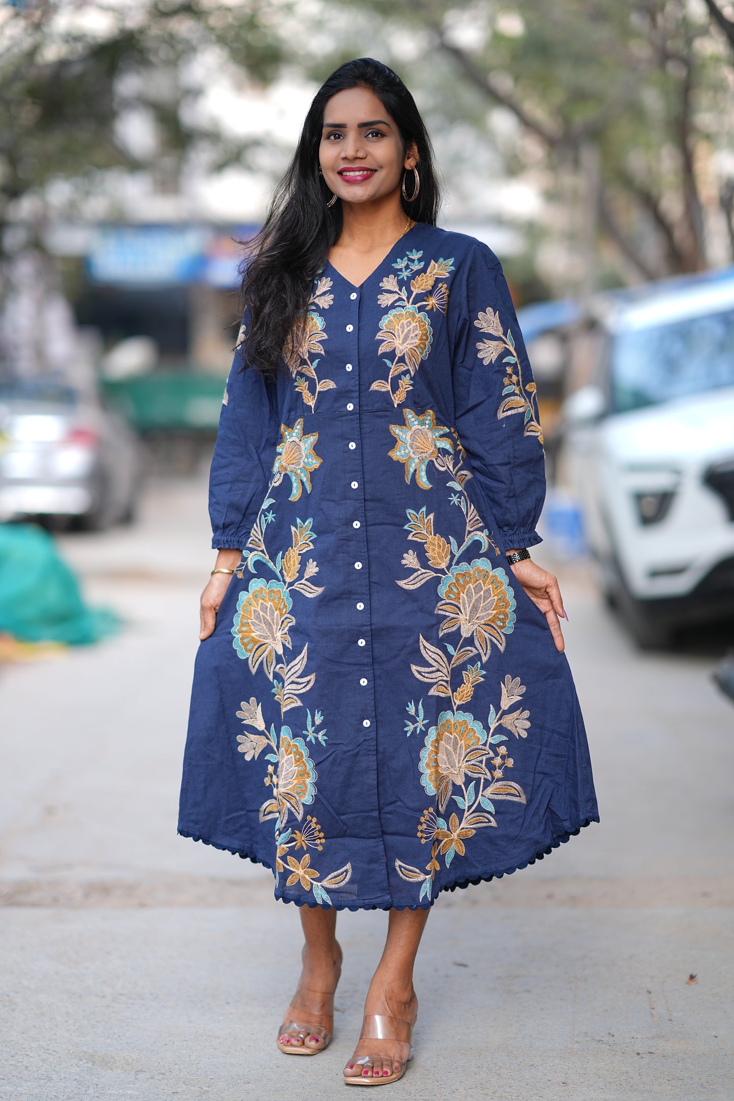 Premium Blue Color Jaipur Cotton Maxi With Embriodary Work