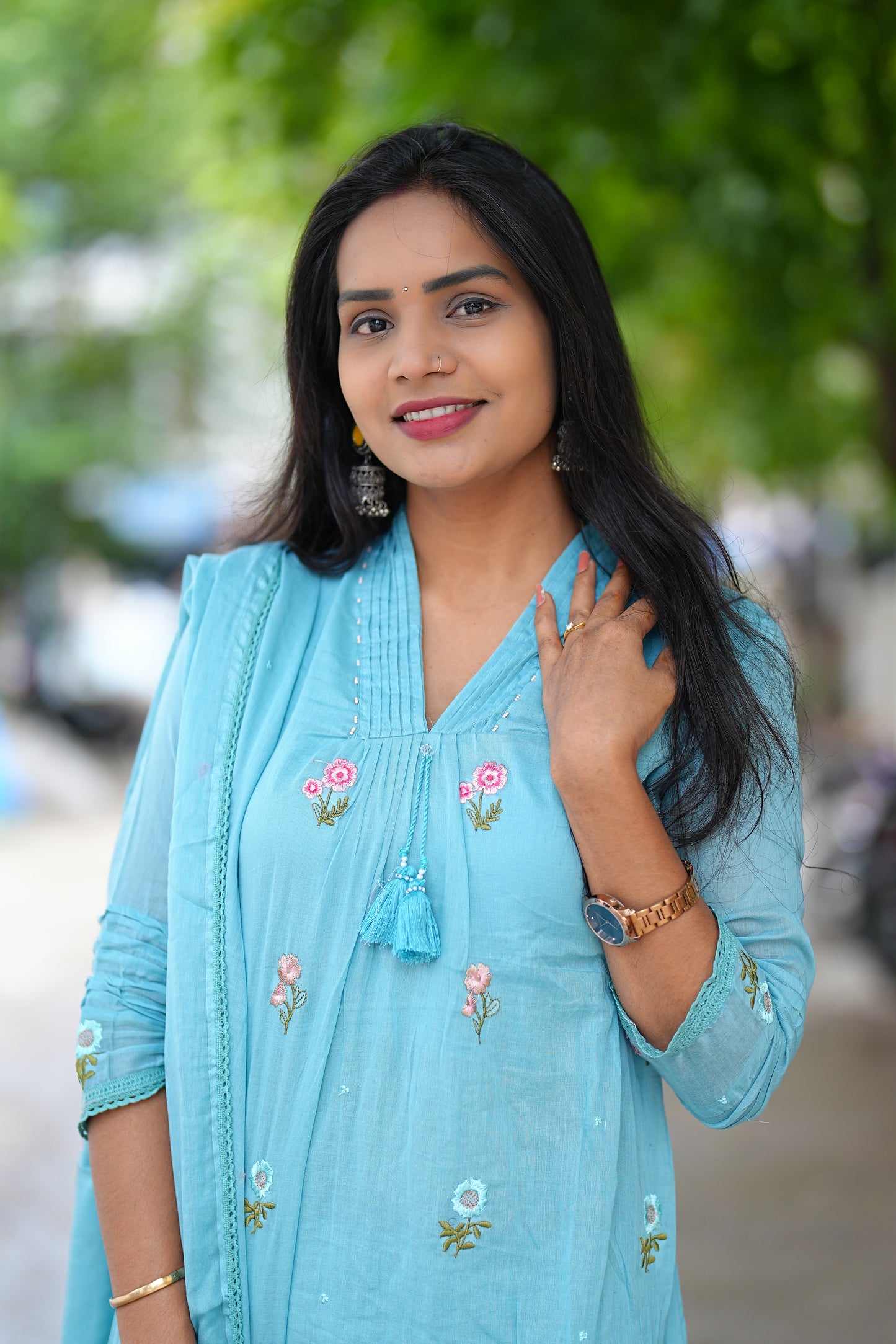 Sky Blue Color Pure Mul Mul Cotton Anarkali 3 Piece Set With Complete Lining