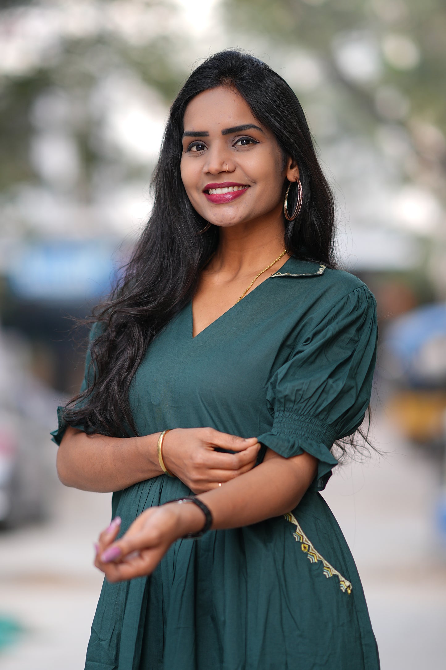 Bottle Green Color Daily Wear Frock Without Lining
