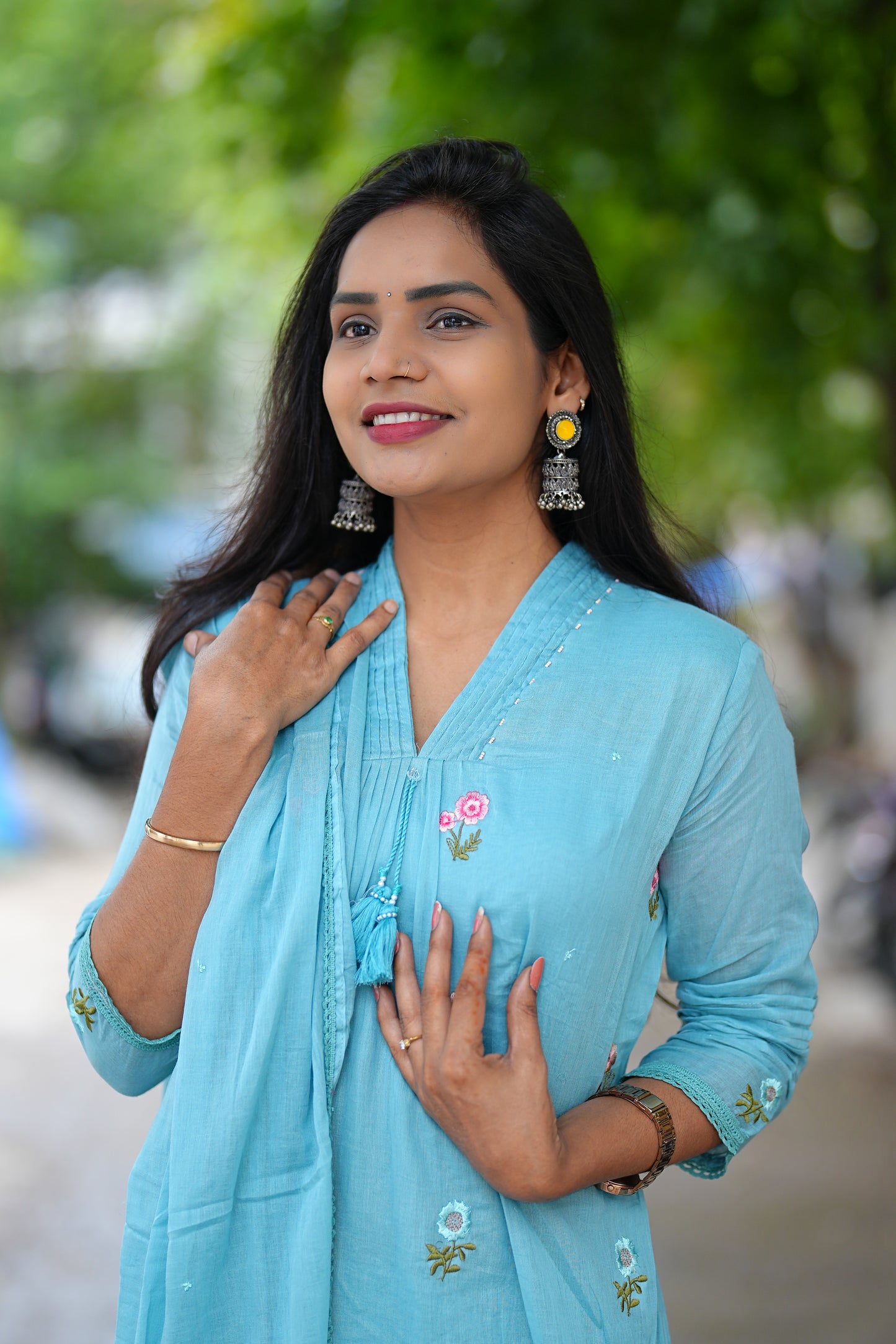 Sky Blue Color Pure Mul Mul Cotton Anarkali 3 Piece Set With Complete Lining