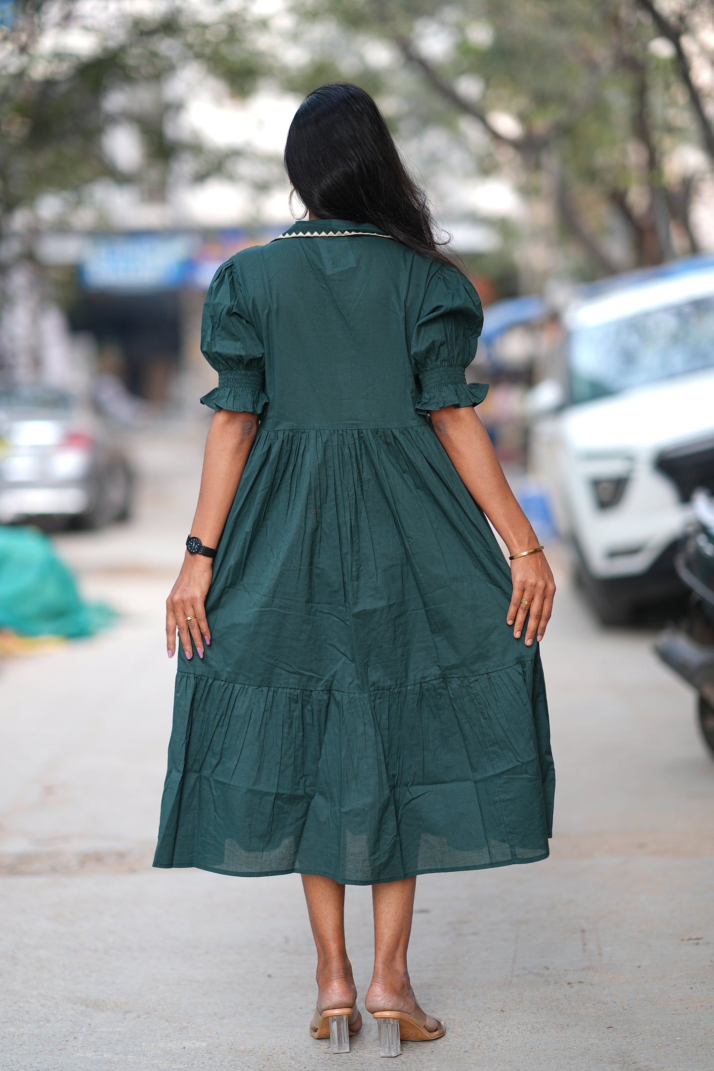 Bottle Green Color Daily Wear Frock Without Lining
