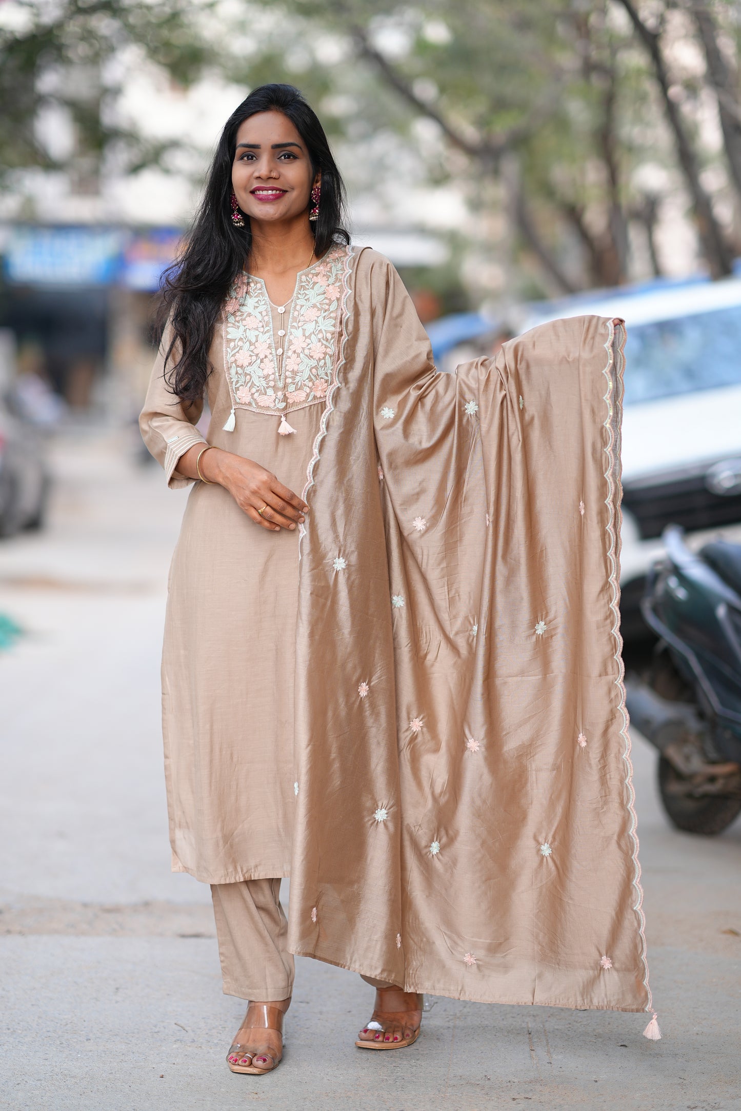 Brown Color Viscose Fabric Festive Wear 3 Piece Set