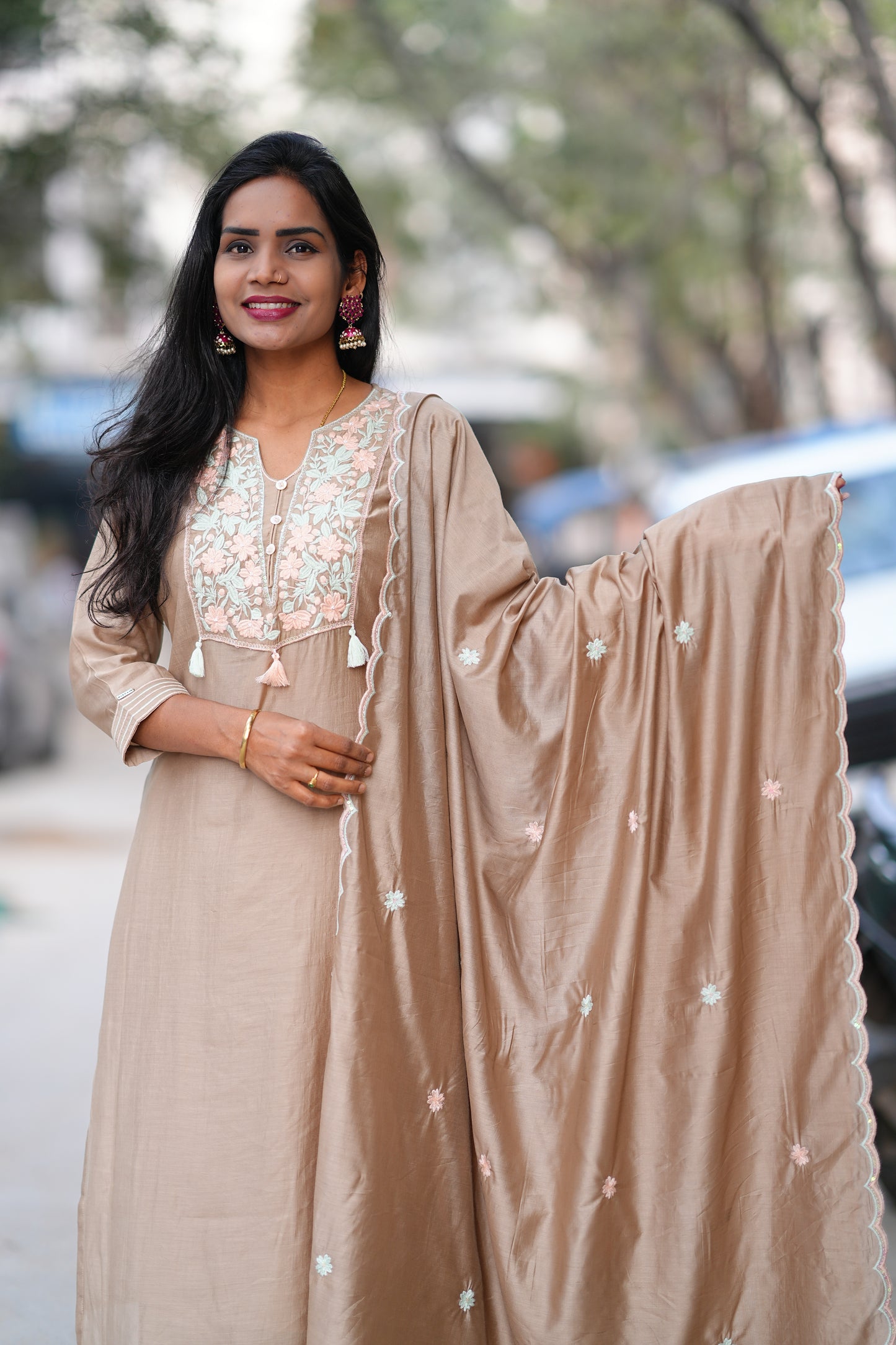 Brown Color Viscose Fabric Festive Wear 3 Piece Set
