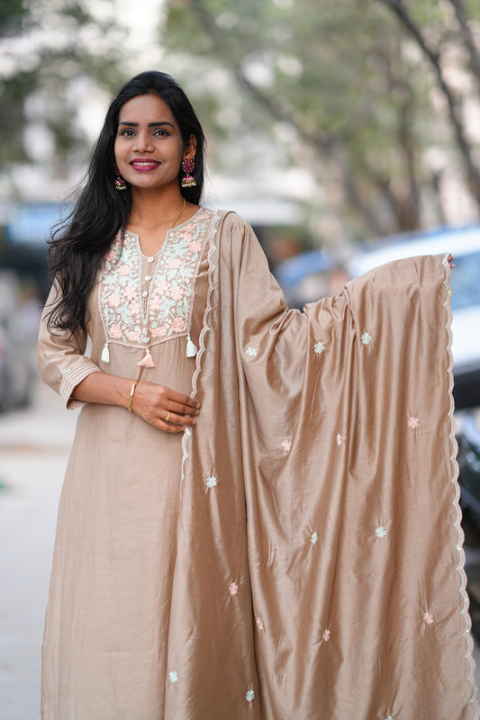 Brown Color Viscose Fabric Festive Wear 3 Piece Set