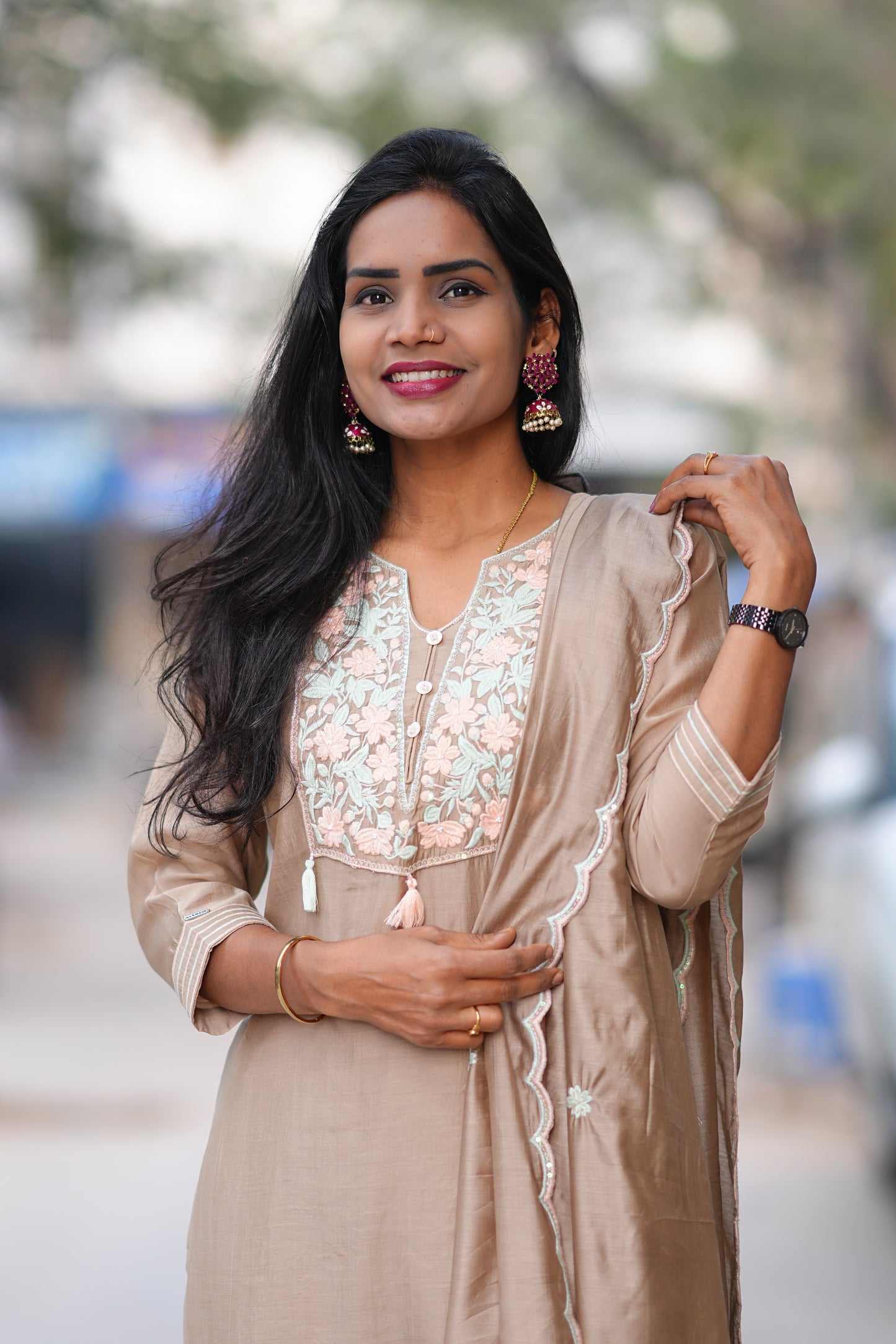 Brown Color Viscose Fabric Festive Wear 3 Piece Set