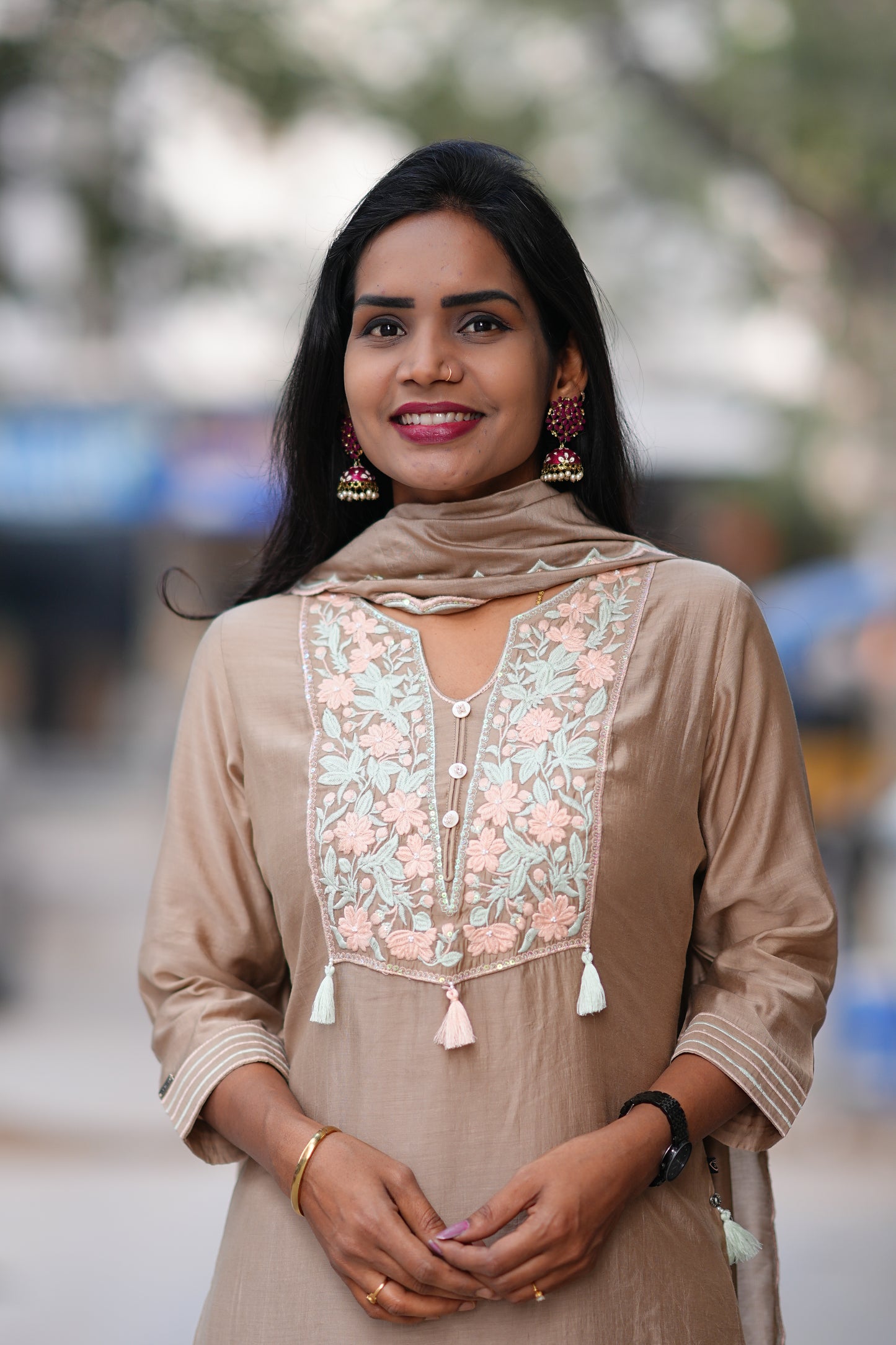 Brown Color Viscose Fabric Festive Wear 3 Piece Set