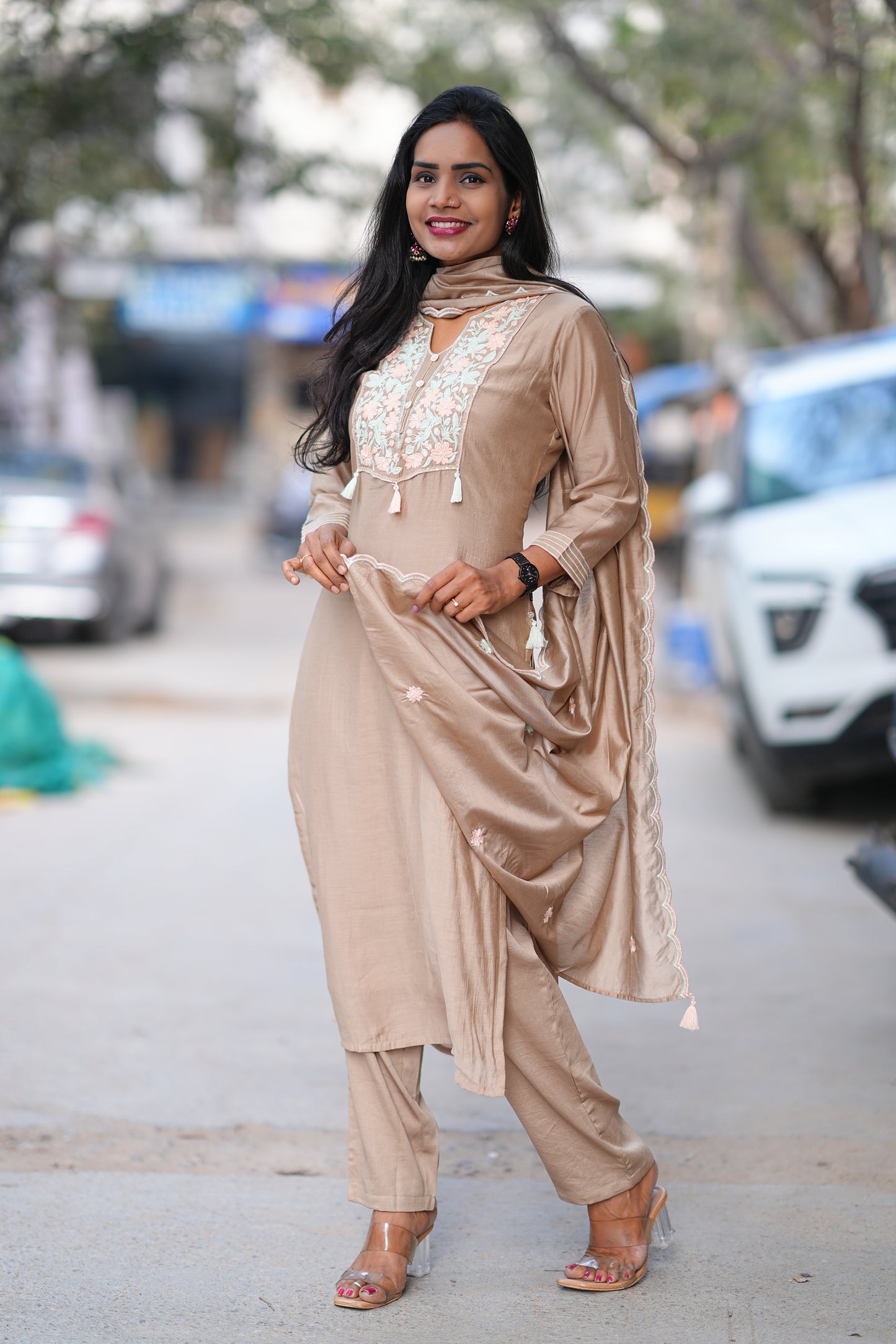 Brown Color Viscose Fabric Festive Wear 3 Piece Set