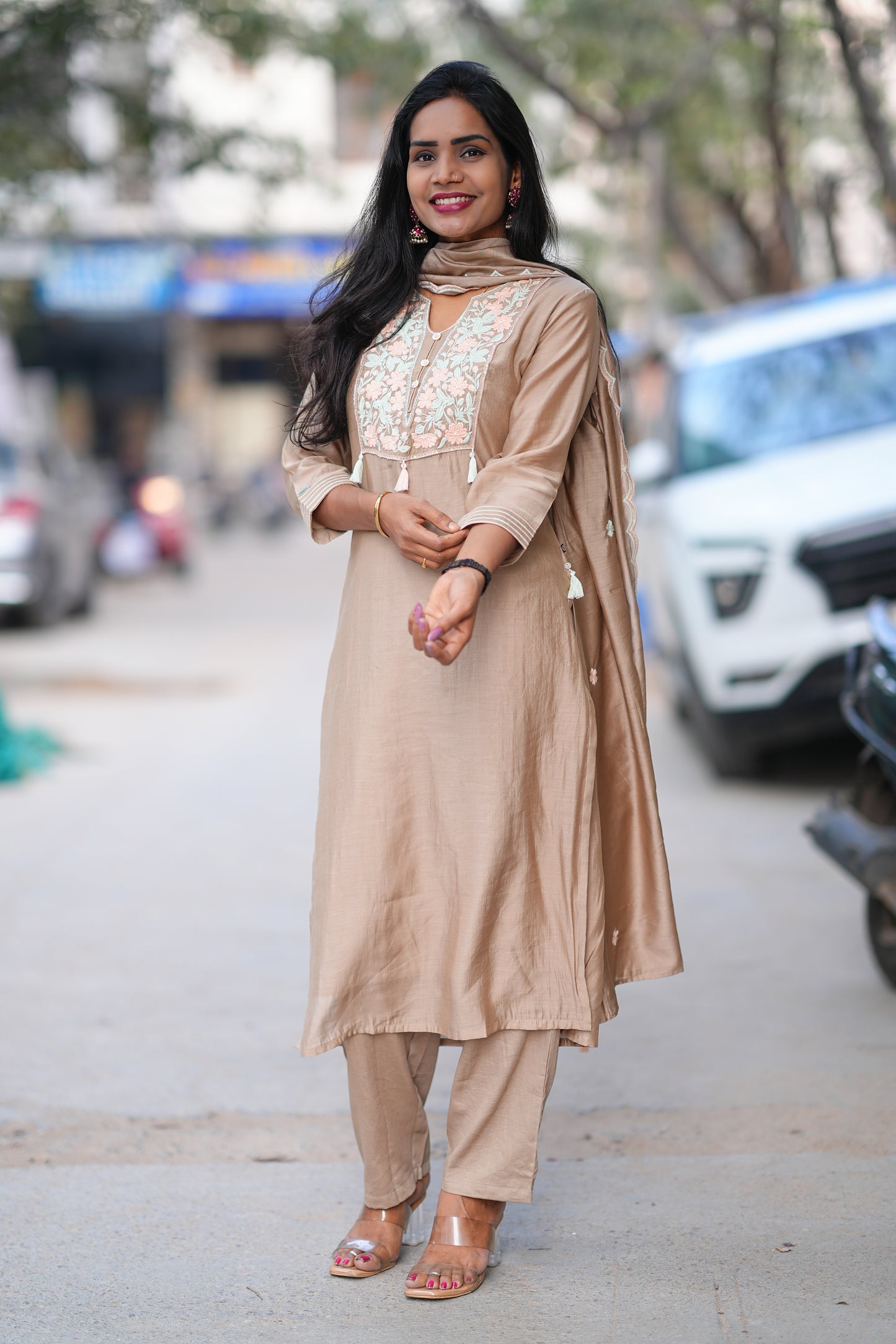 Brown Color Viscose Fabric Festive Wear 3 Piece Set