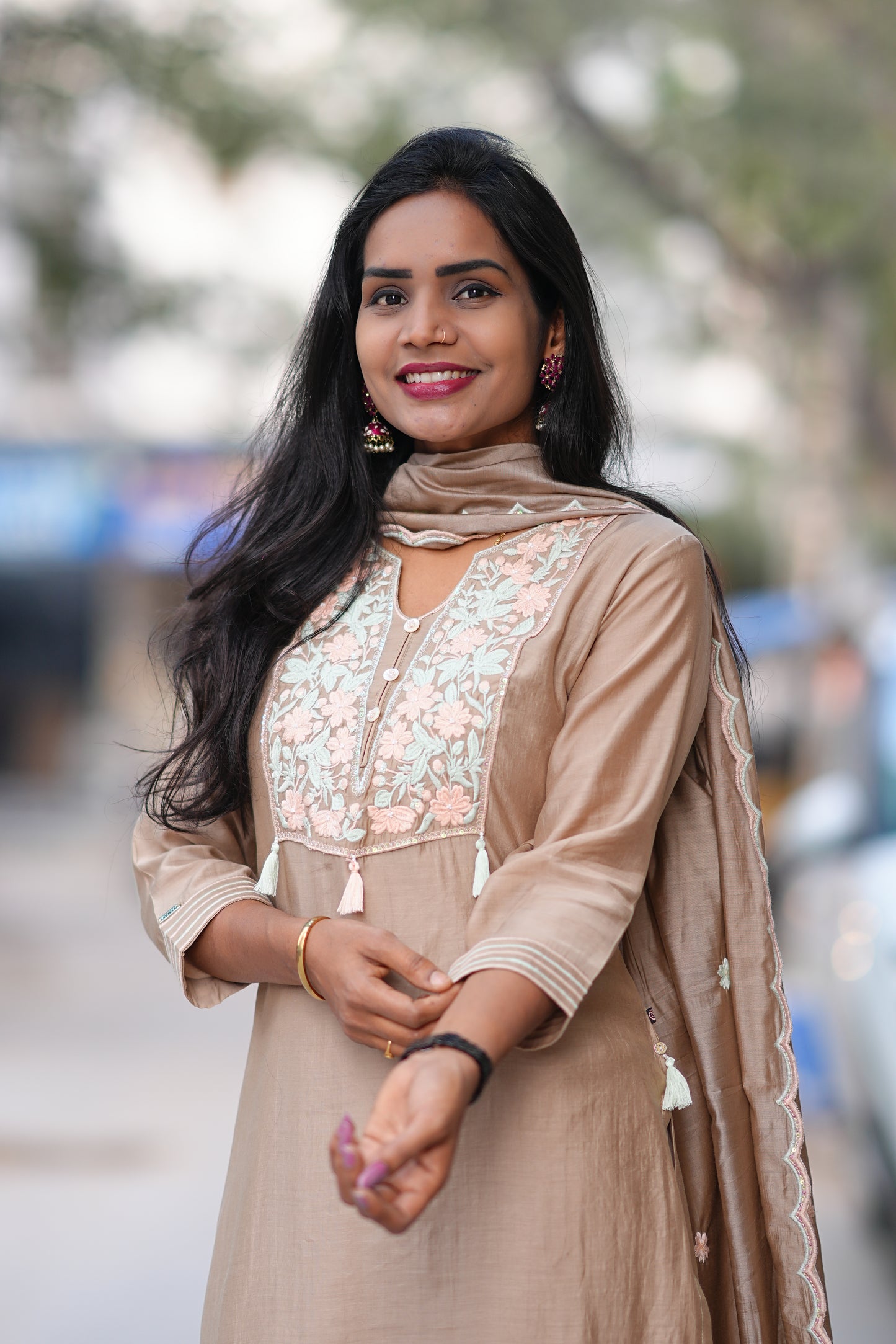 Brown Color Viscose Fabric Festive Wear 3 Piece Set