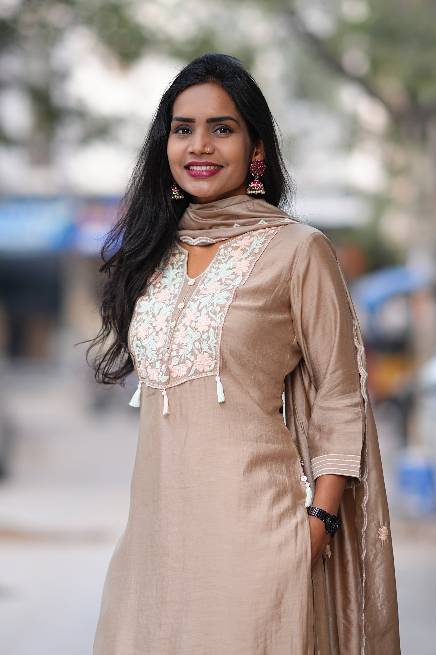 Brown Color Viscose Fabric Festive Wear 3 Piece Set
