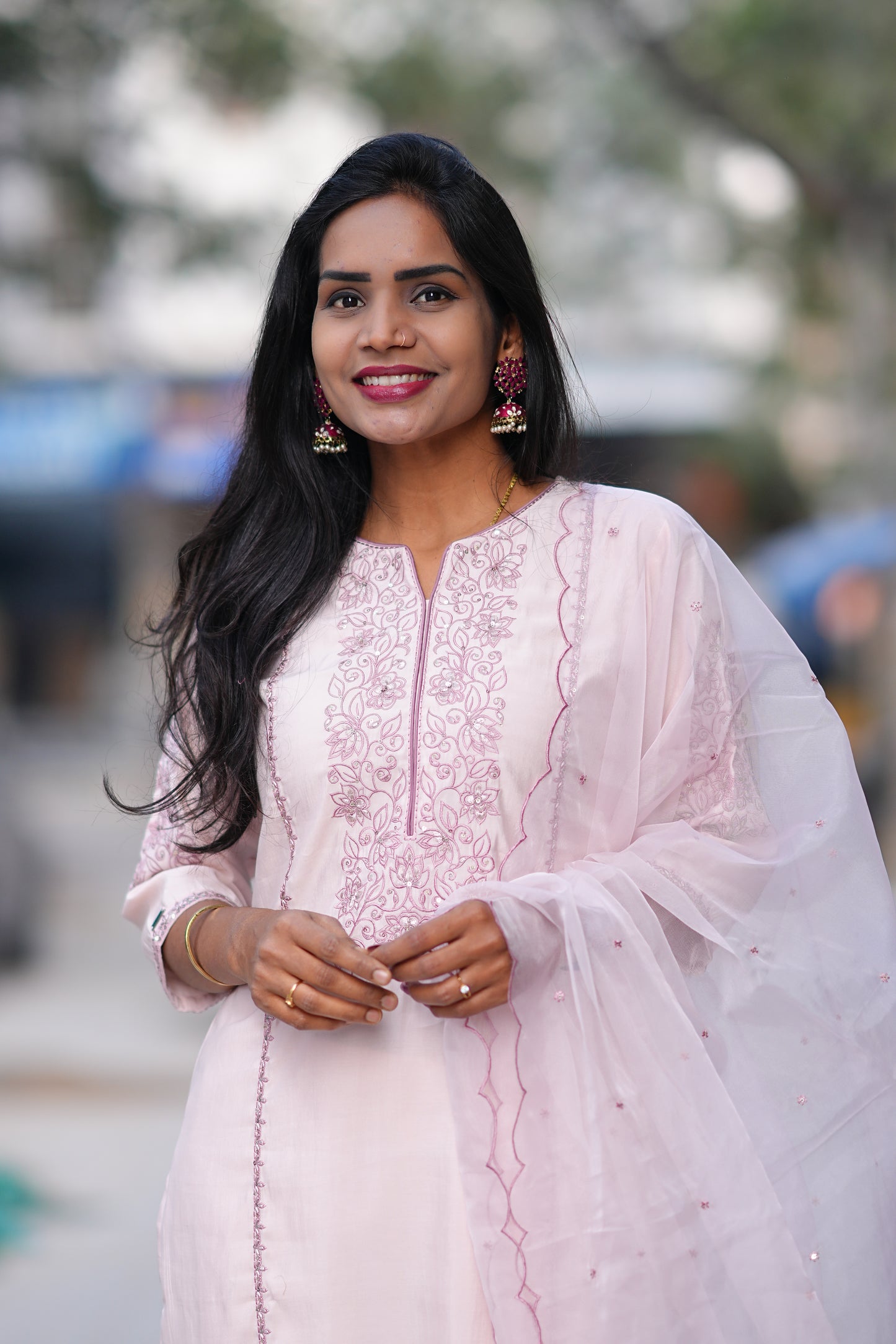 Light Pink Color Viscose Fabric Festive Wear 3 Piece Set