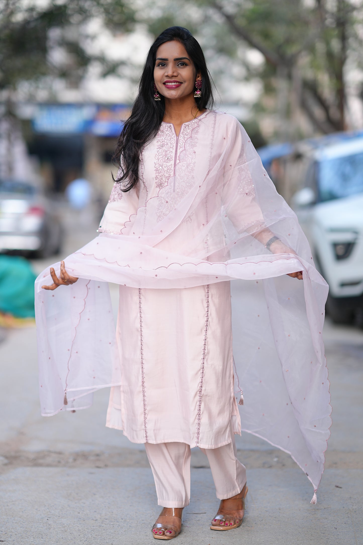 Light Pink Color Viscose Fabric Festive Wear 3 Piece Set