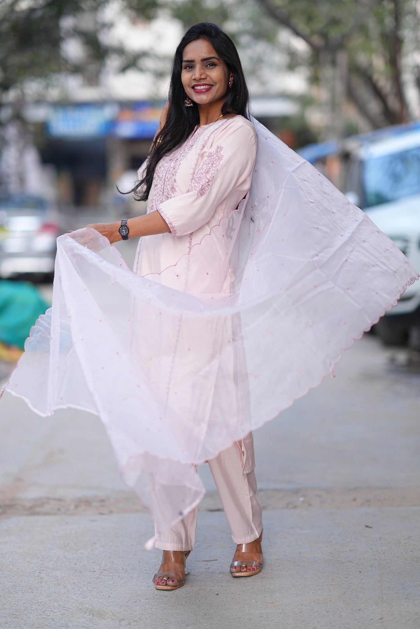 Light Pink Color Viscose Fabric Festive Wear 3 Piece Set