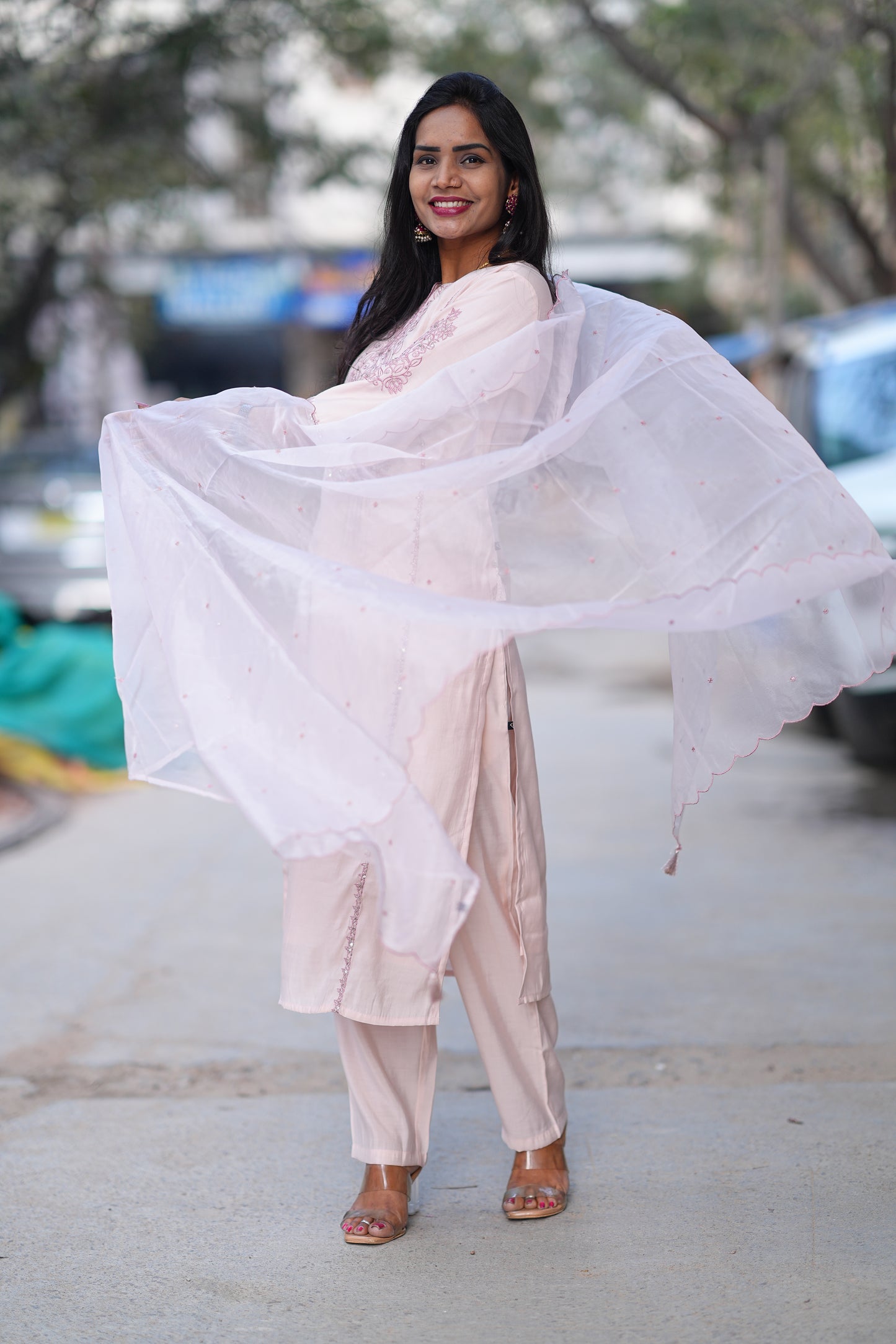 Light Pink Color Viscose Fabric Festive Wear 3 Piece Set